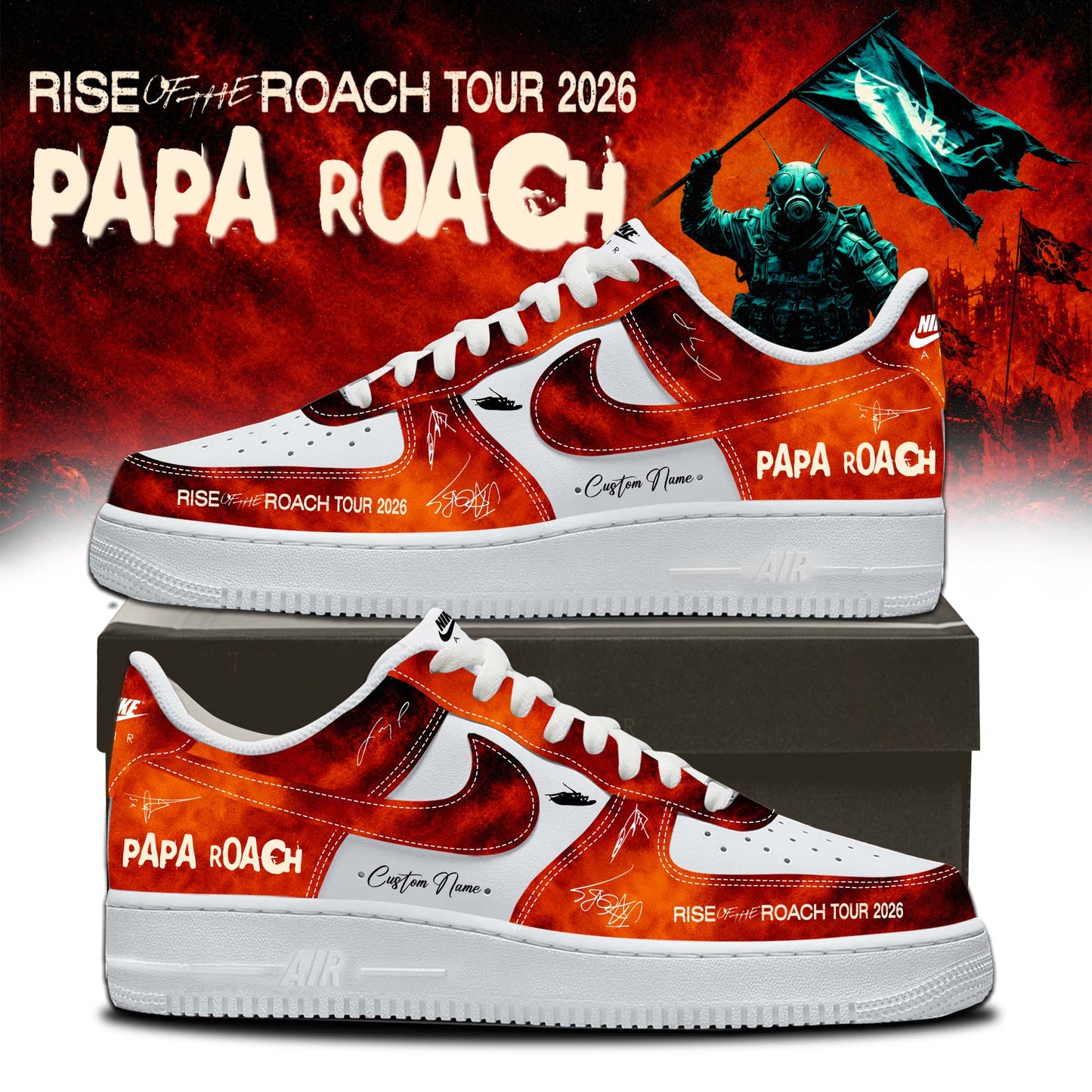 ,,Papa Roach “Rise of the Roach Tour” 2026 Signed – Shoes 1-2