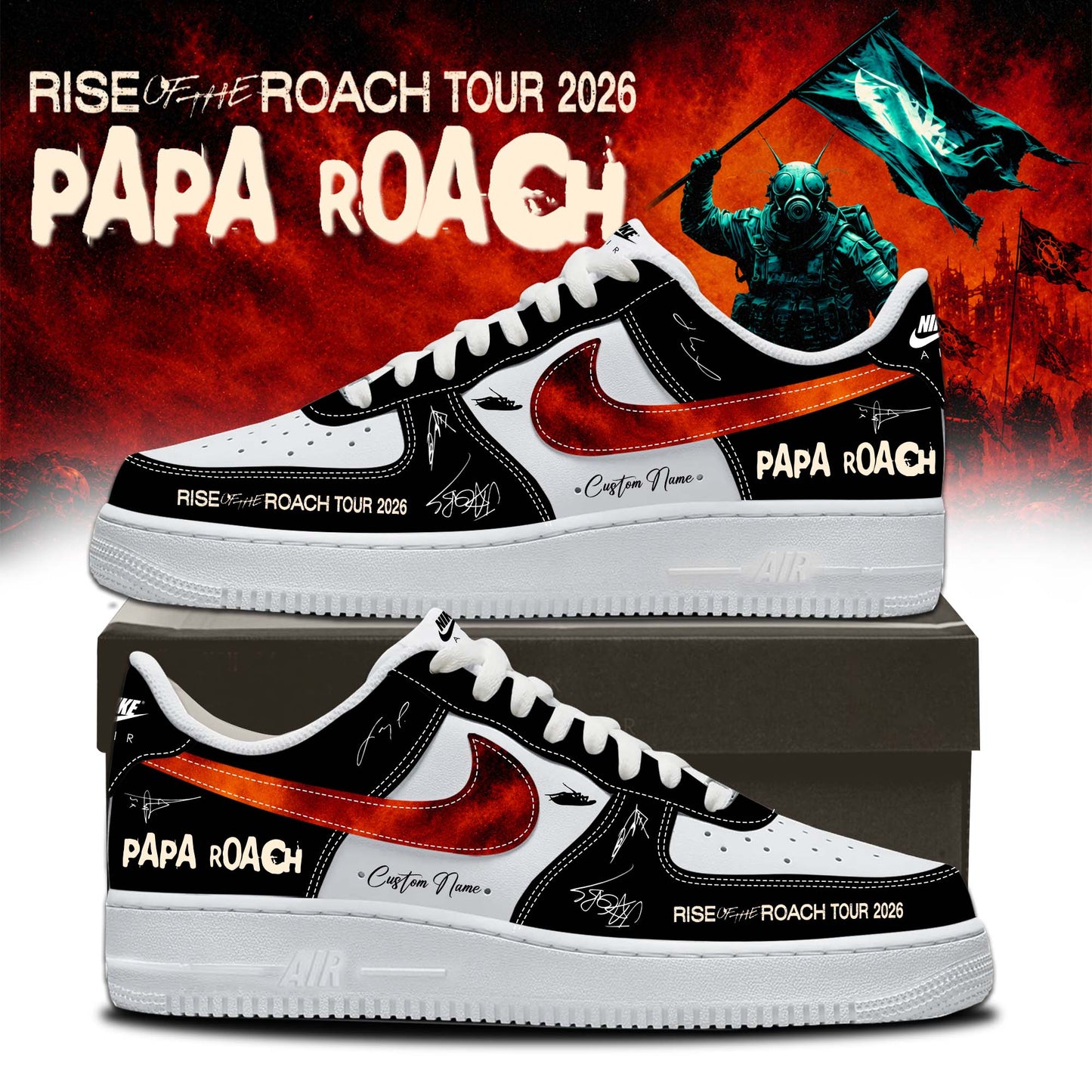 ,,Papa Roach “Rise of the Roach Tour” 2026 Signed – Shoes 1