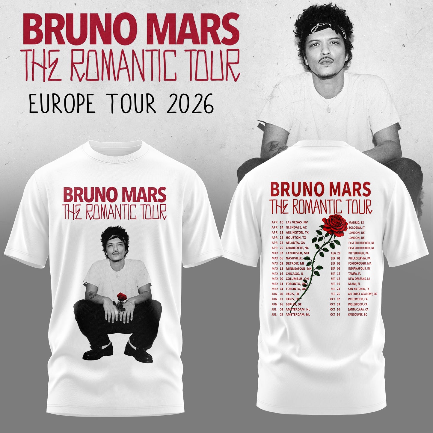_Bruno Mars – The Romantic Tour US & UK 2026 Limited Tshirt