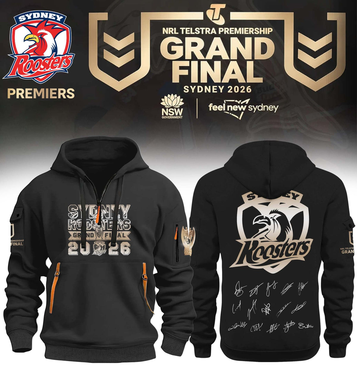 Limited Edition Sydney Roosters Premiers 2026 Zipper Hoodie