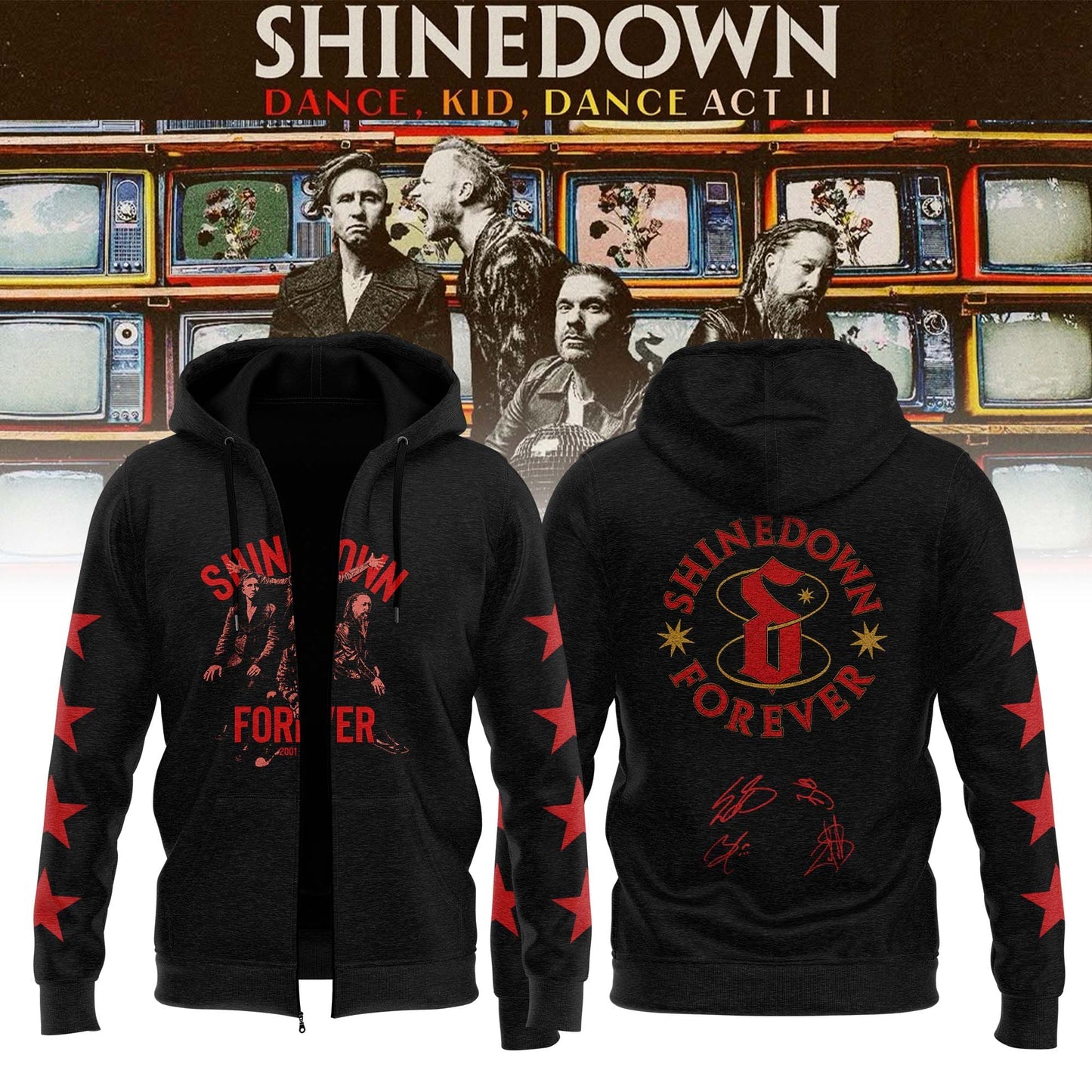,,.SHINEDOWN “Dance Kid Dance Act II World Tour” 2026 Signed – Zip Hoodie