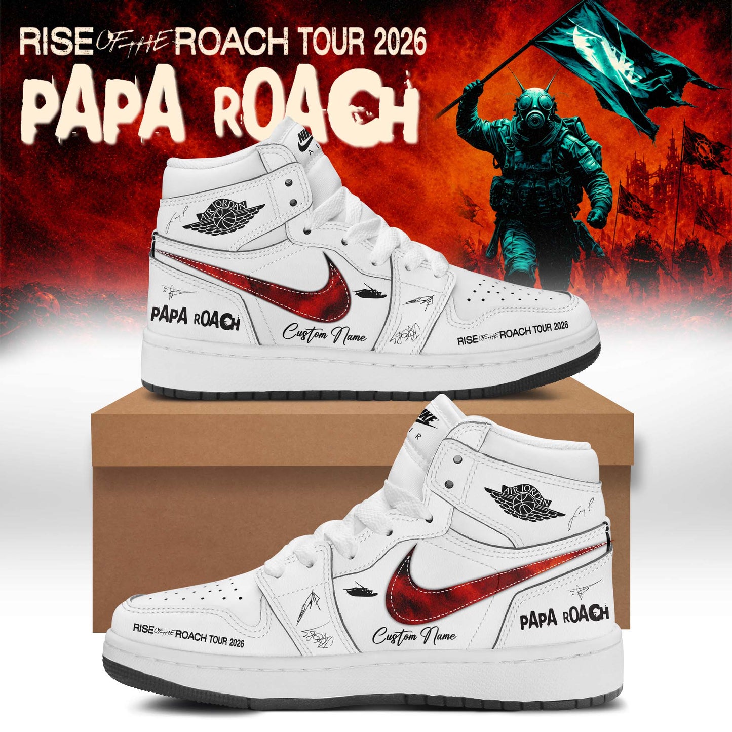 ,,Papa Roach “Rise of the Roach Tour” 2026 Signed – Shoes 1-1