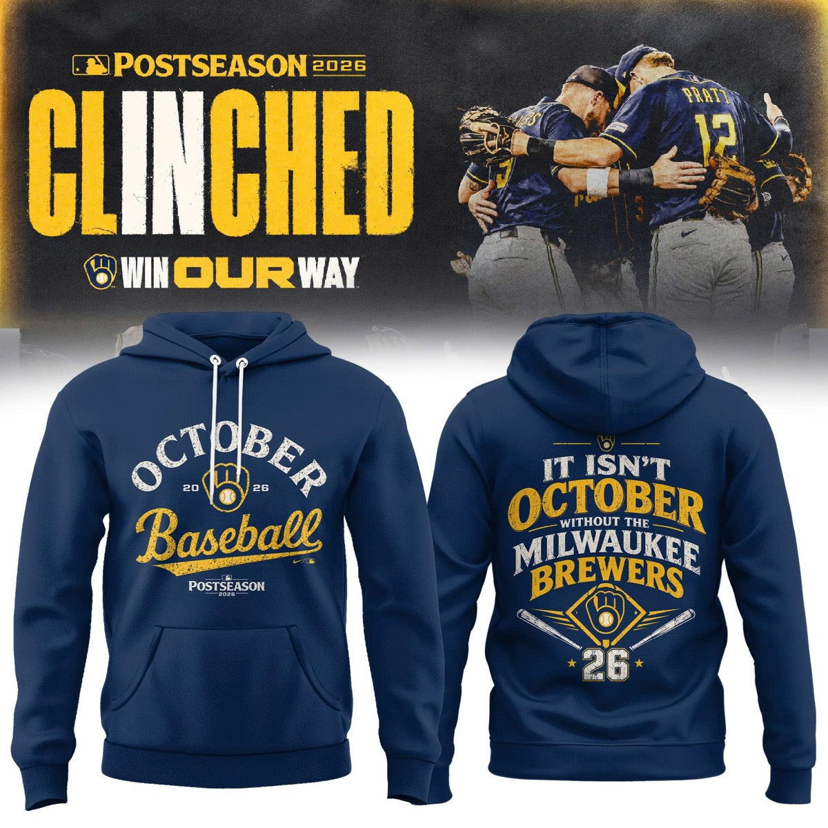 . Milwaukee Brewers Postseason 2026 3D All-Over Print Graphic Hoodie V2