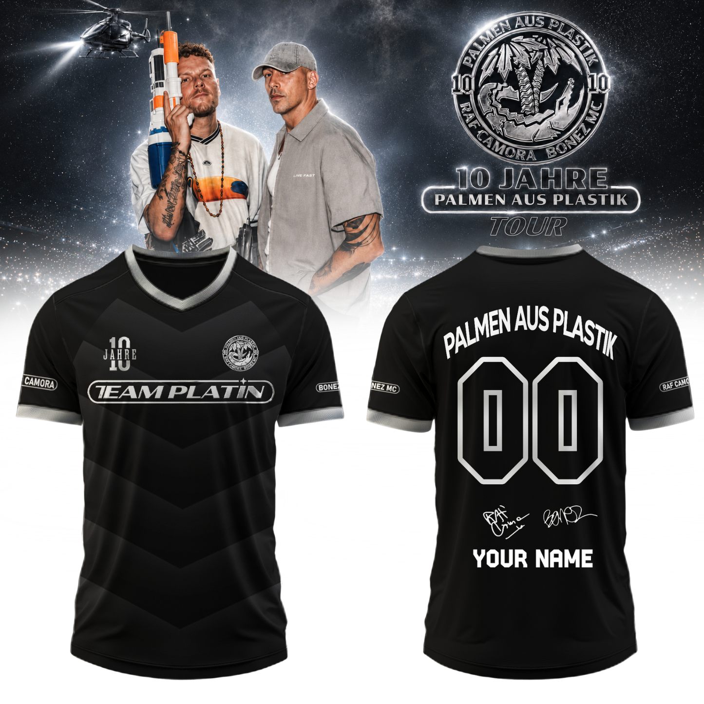 __,RAF Camora & Bonez MC "10 Jahre Palmen aus Plastik Tour". Limited Edition Signature Jersey Custom Name