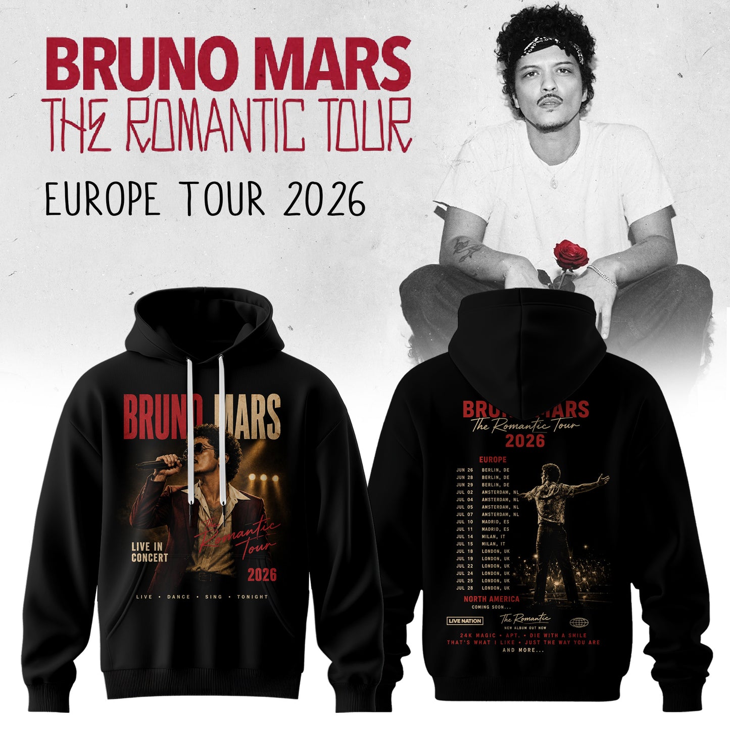 Bruno Mars – The Romantic Tour US & UK 2026 Limited Hoodie