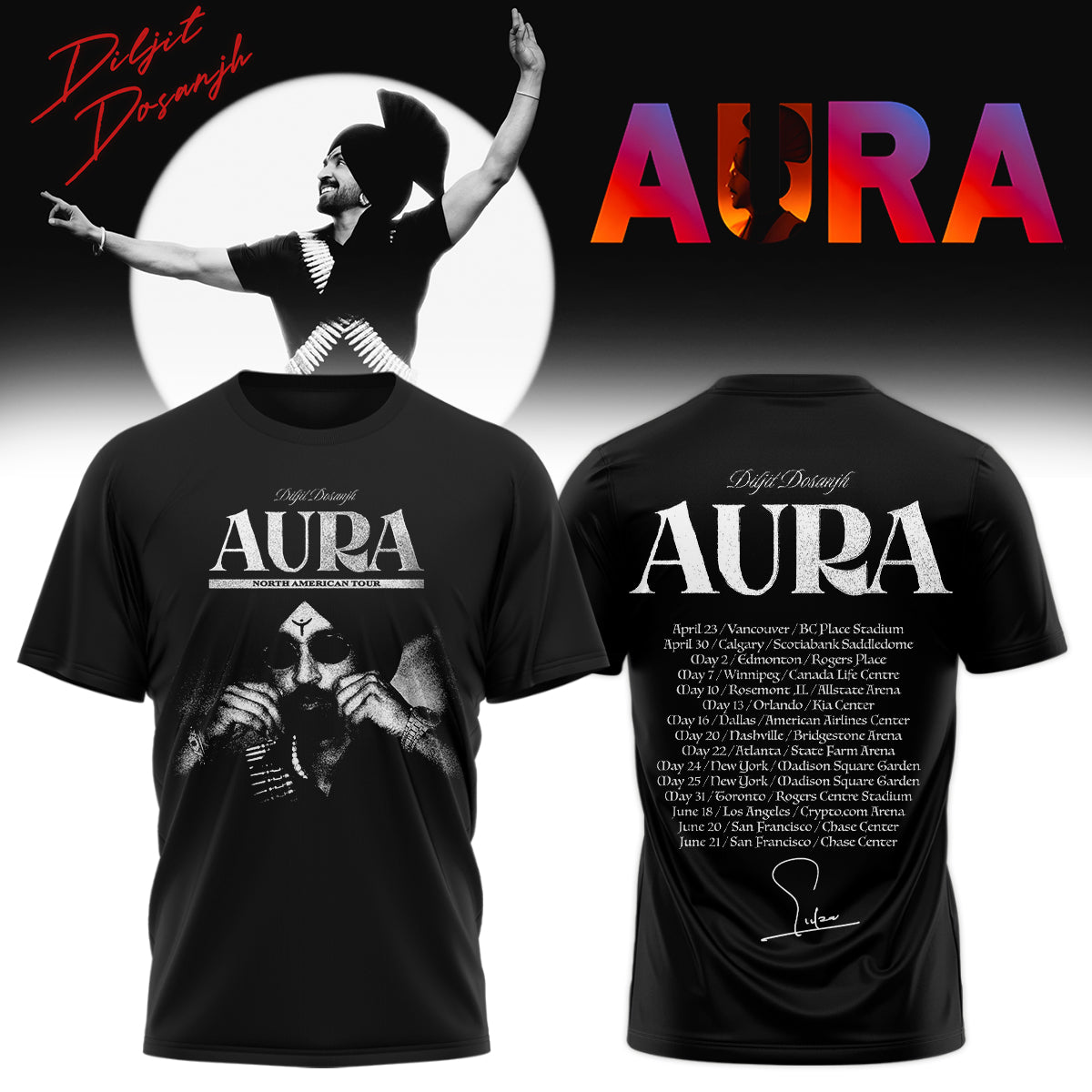 Diljit Dosanjh ”AURA World Tour” TShirt