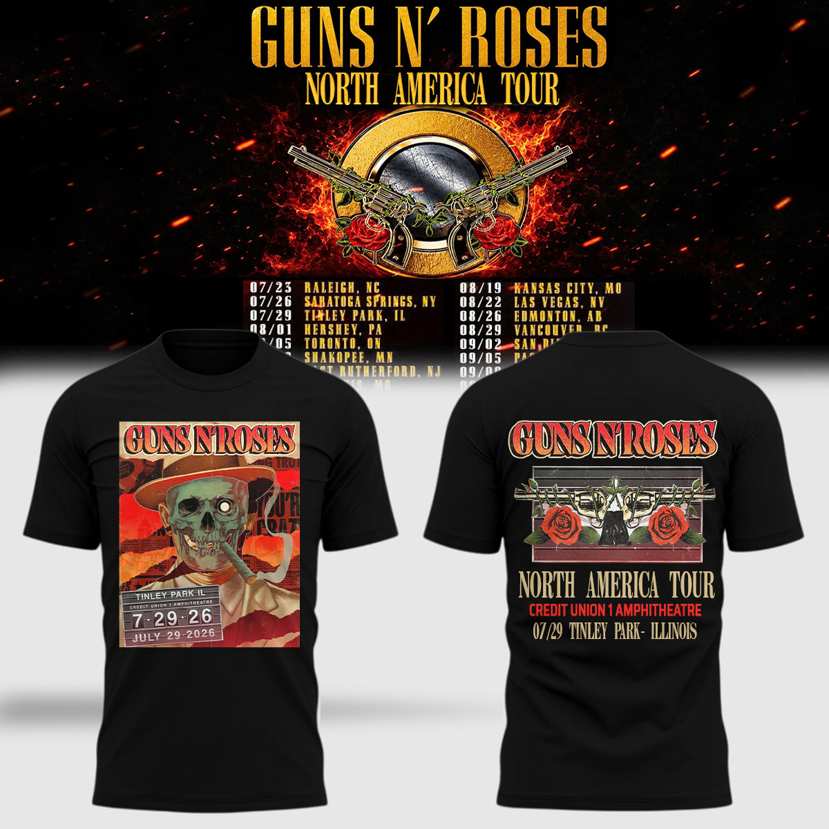 Limited Edition Guns N’ Roses “World Tour 2026” At Credit Union 1 Amphitheatre T-Shirts