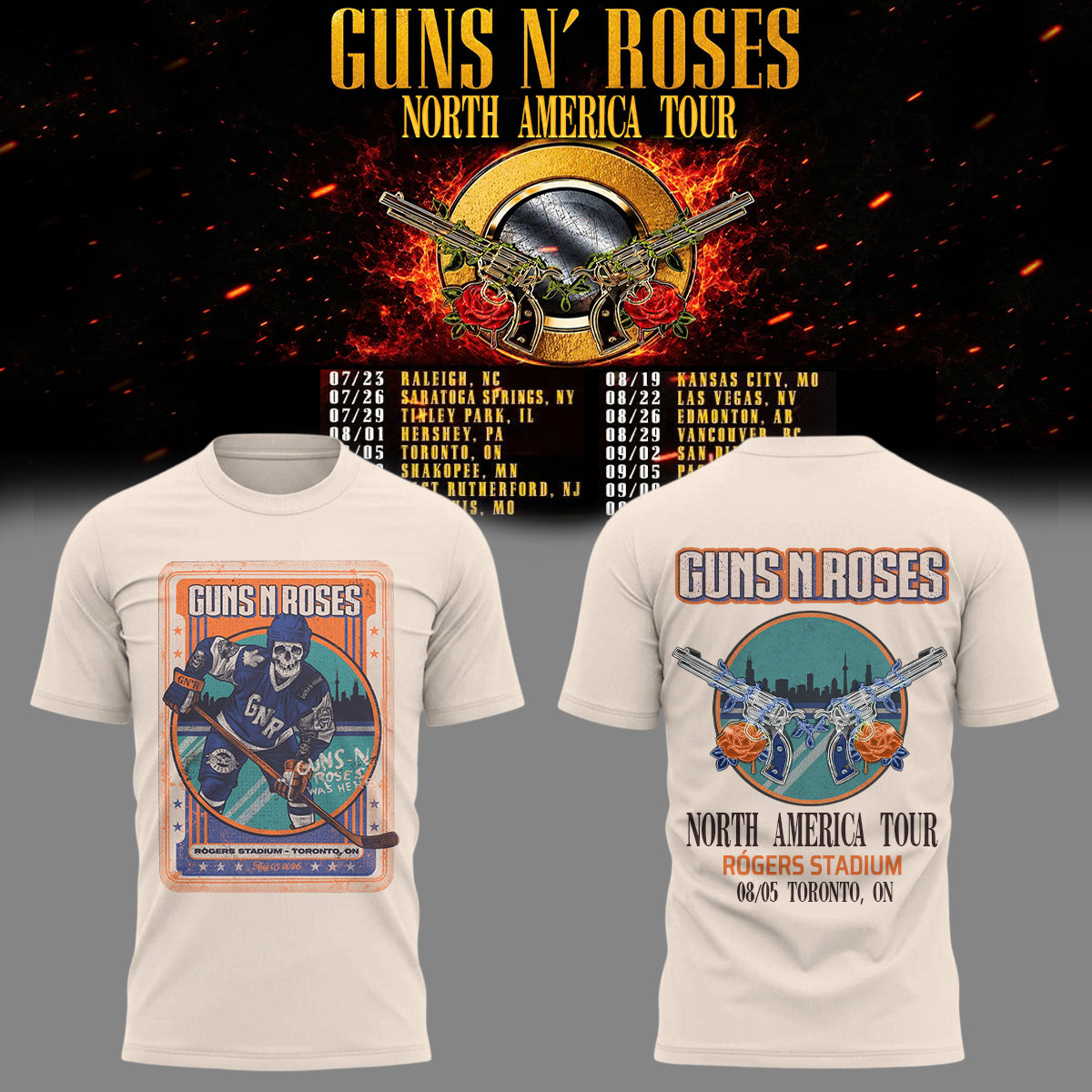 Limited Edition Guns N’ Roses “World Tour 2026” At Rogers Stadium T-Shirts