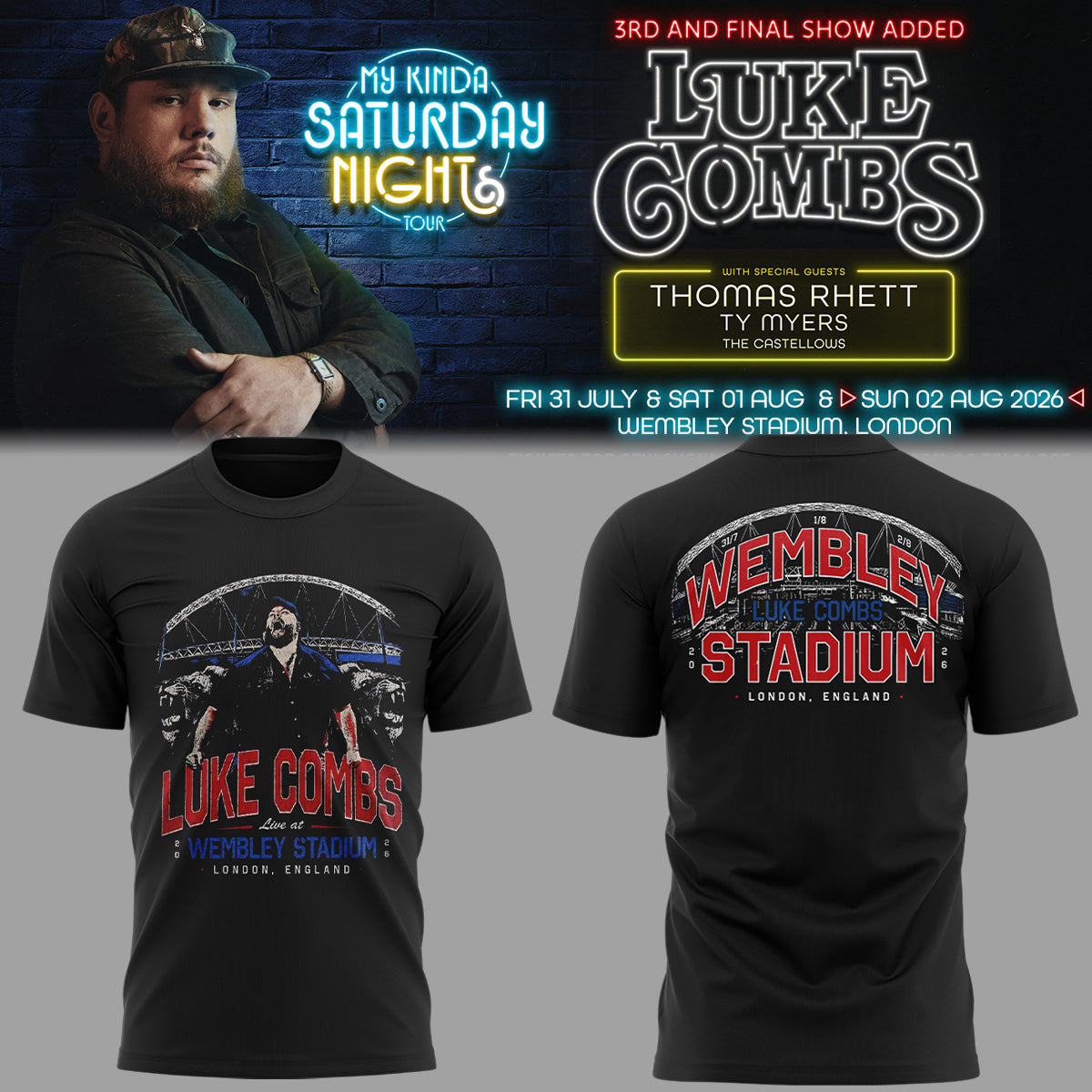 Limited Edition Luke Combs My Kinda Saturday Night Tour 2026 Tshirt