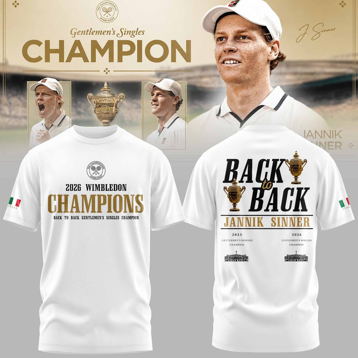 Limited Edition Jannik Sinner 2026 Wimbledon Champions T-shirt