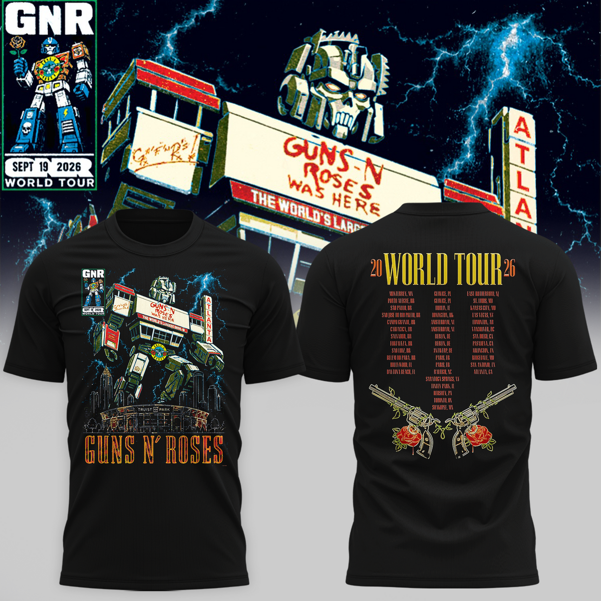 GNR Truist Park Atlanta Shirt Sept 19 Drive In Robot Graphic Tshirt