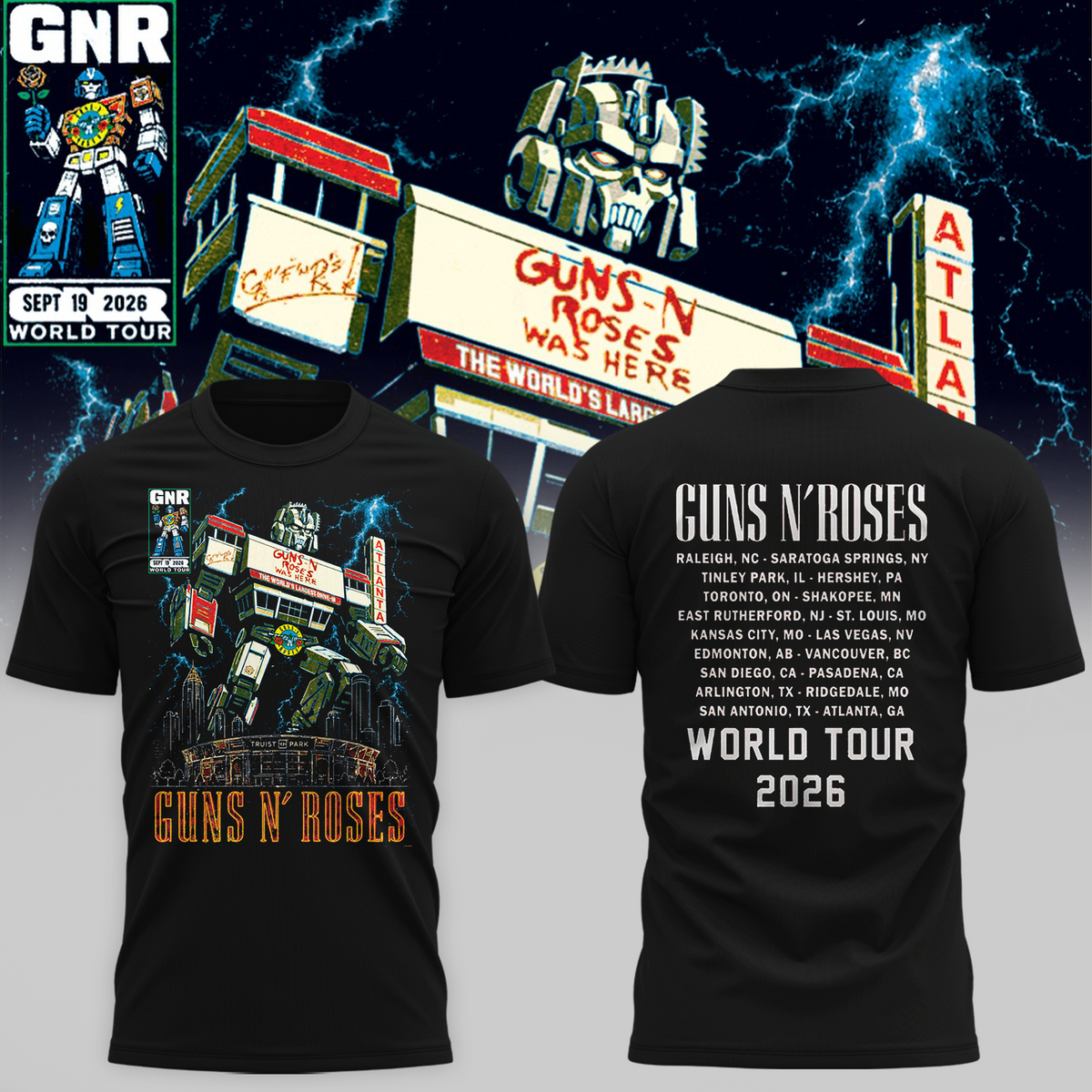 GNR Truist Park Atlanta Shirt Sept 19 Drive In Robot Graphic Tshirt