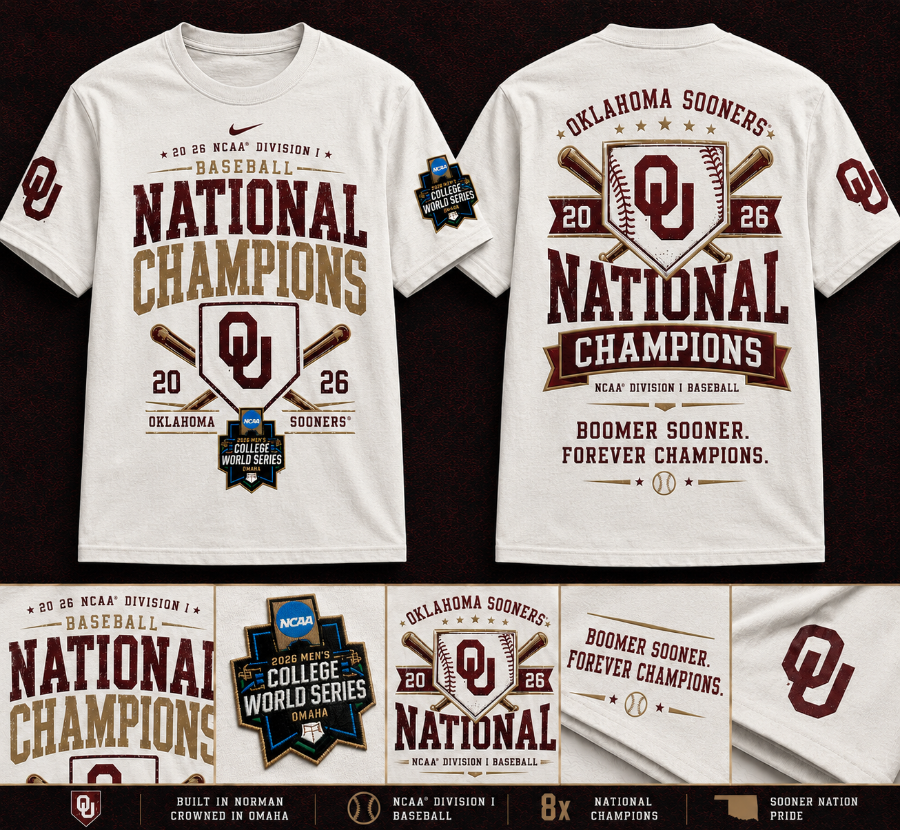 Oklahoma Sooners 2026 NCAA Baseball National Champions Tshirt