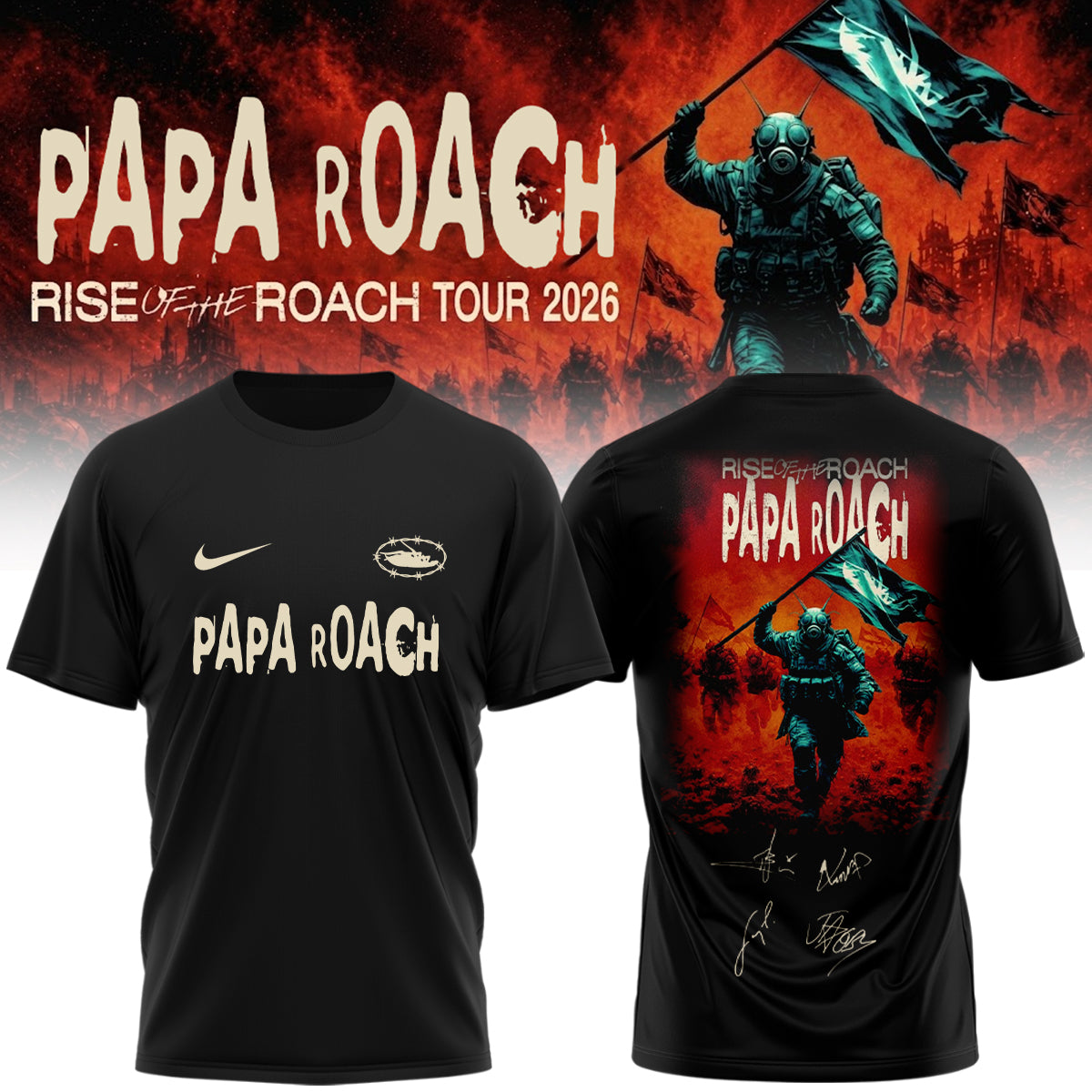 .Papa Roach “Rise of the Roach Tour” 2026 Signed – Shirt
