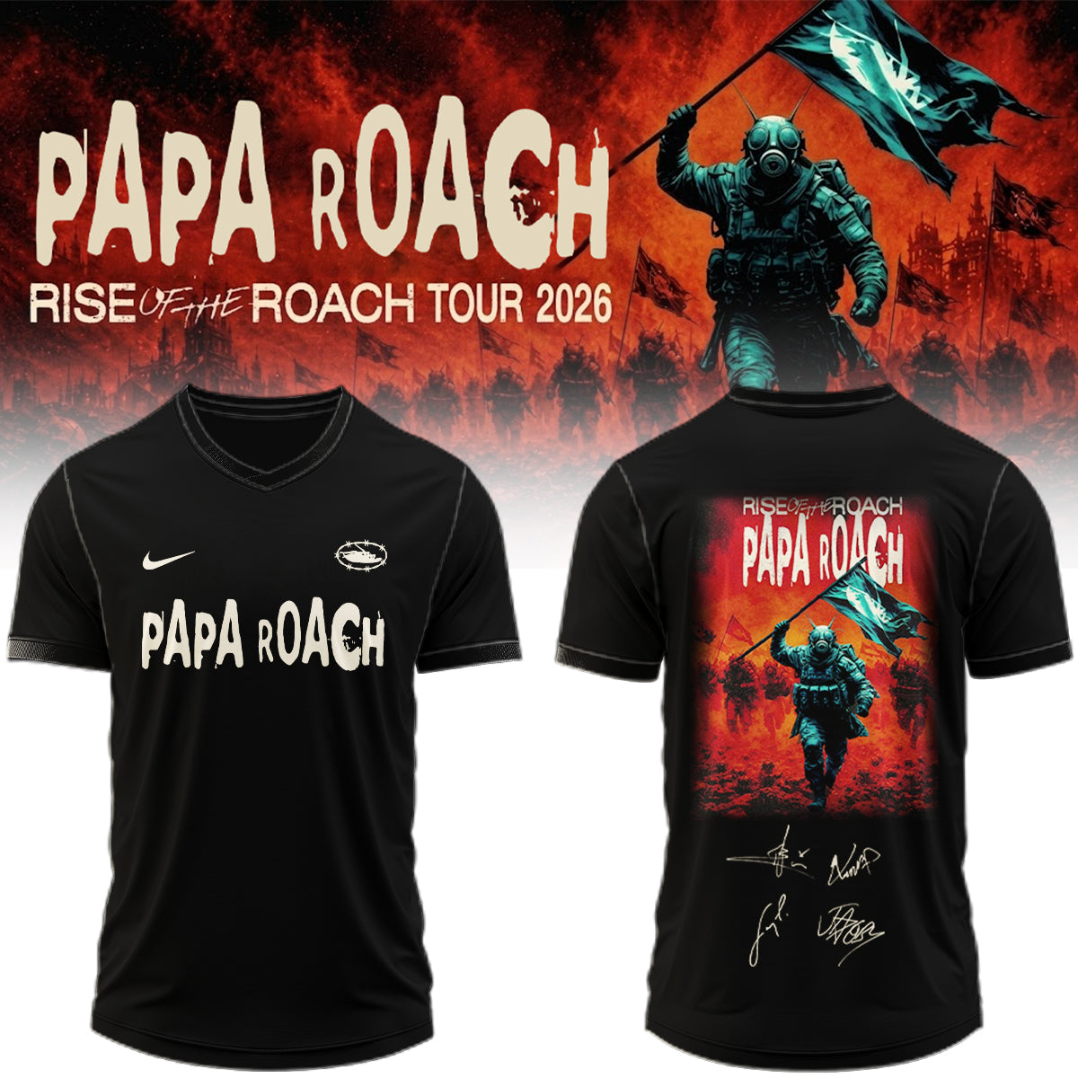 ,.Papa Roach “Rise of the Roach Tour” 2026 Signed – Jersey