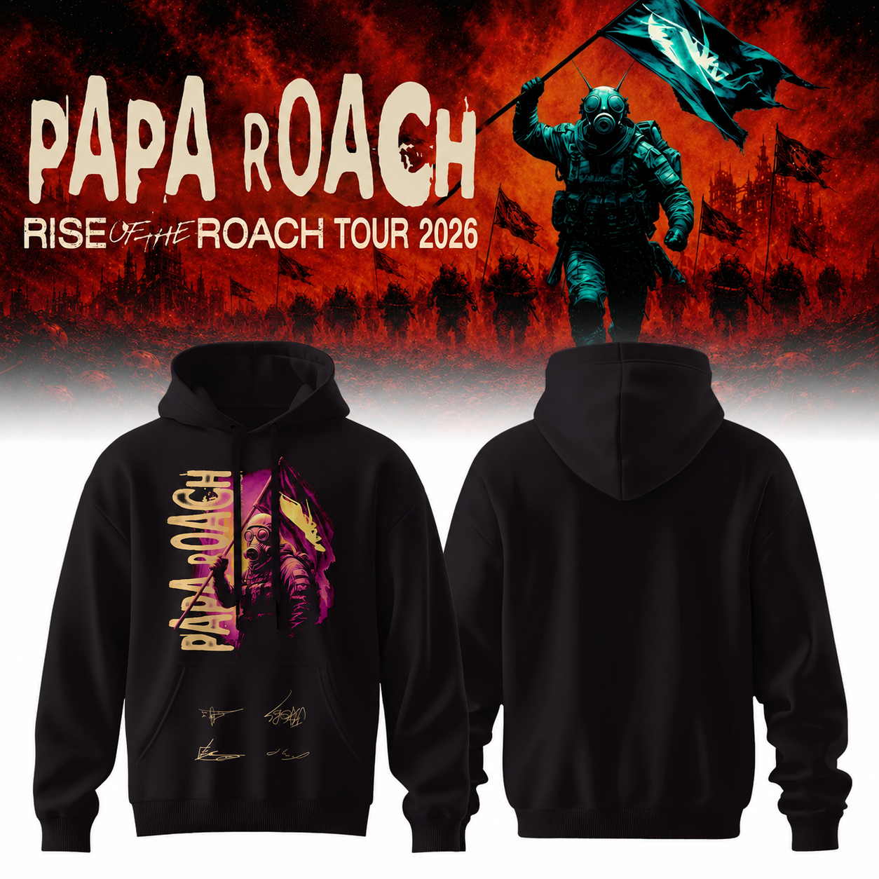 ,,.Papa Roach “Rise of the Roach Tour” 2026 Signed – Hoodie