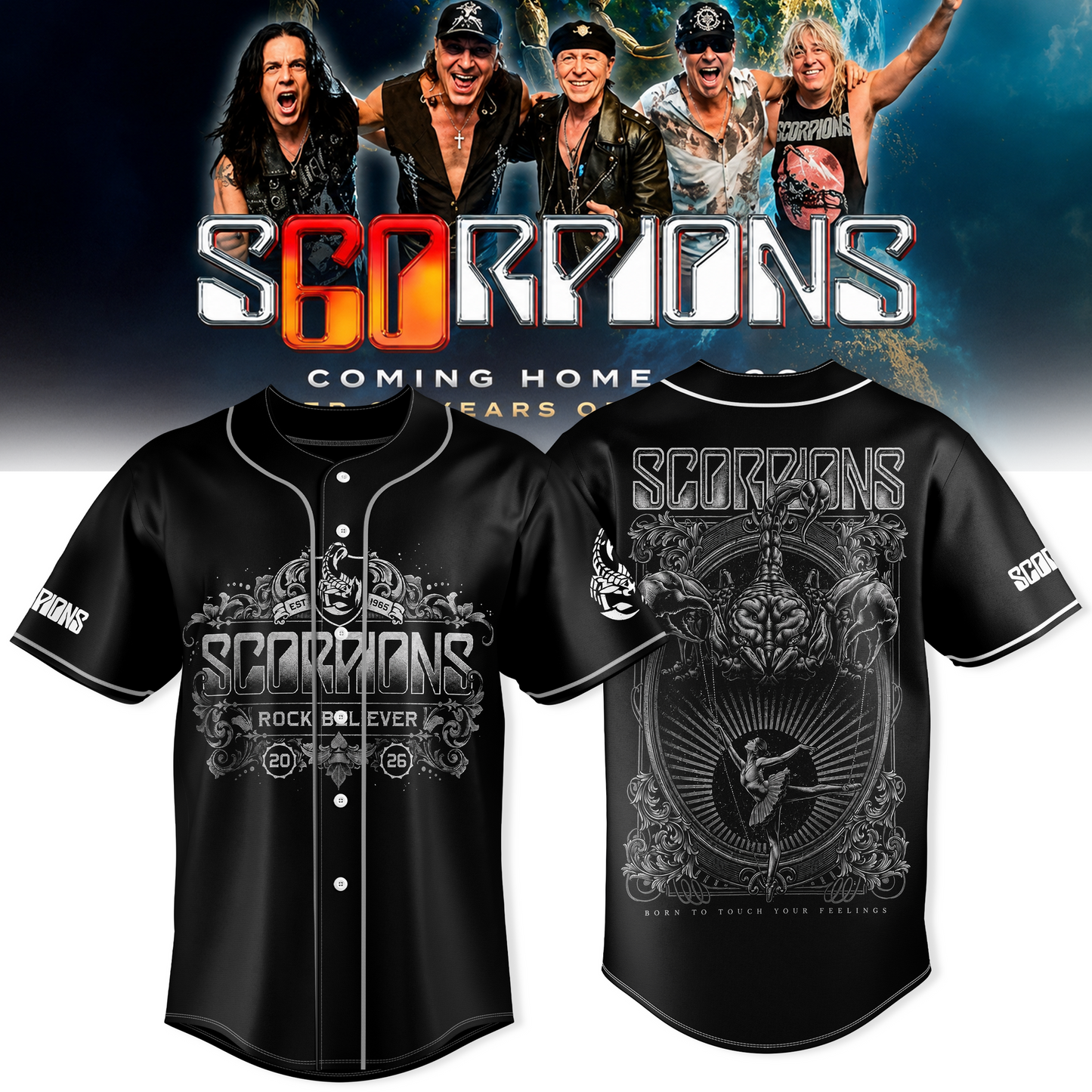SCORPIONS - "Coming Home" 2026 World Tour Exclusive Baseball Jersey