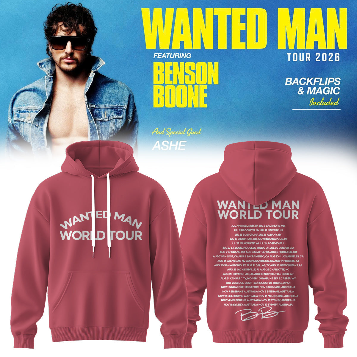 ..Benson Boone Wanted Man signed Hoodie