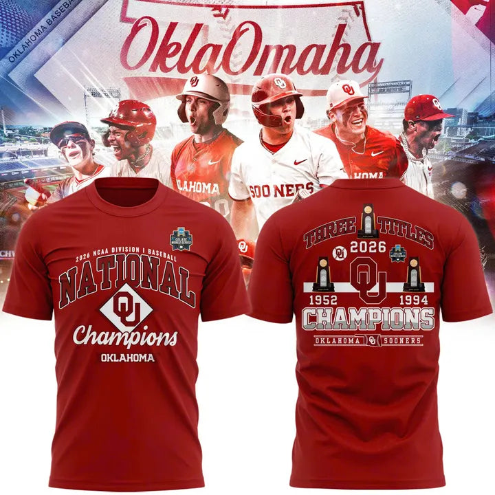 Oklahoma Sooners 2026 NCAA Baseball National Champions Locker Room T-Shirt - Crimson