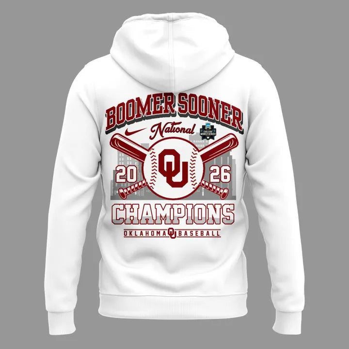 Oklahoma Sooners White 2026 NCAA Division I Baseball National Champions Locker Room Hoodie