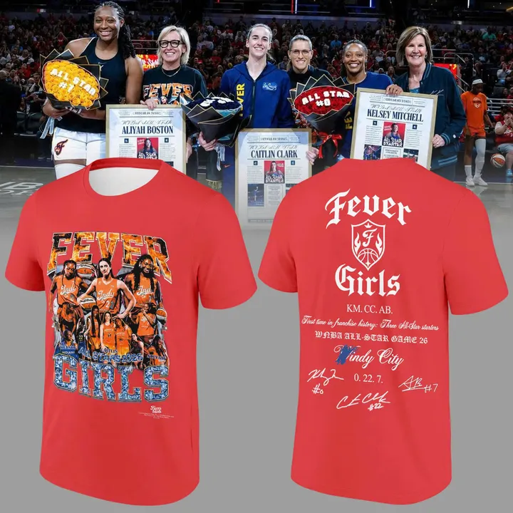 Limited edition T-Shirt celebrating our All-Stars Aliyah Boston, Caitlin Clark and Kelsey Mitchell