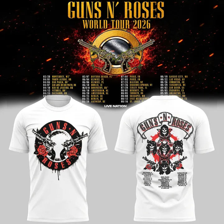 White Shirt Guns N' Roses x NC State Football - World Tour 2026 T-Shirt