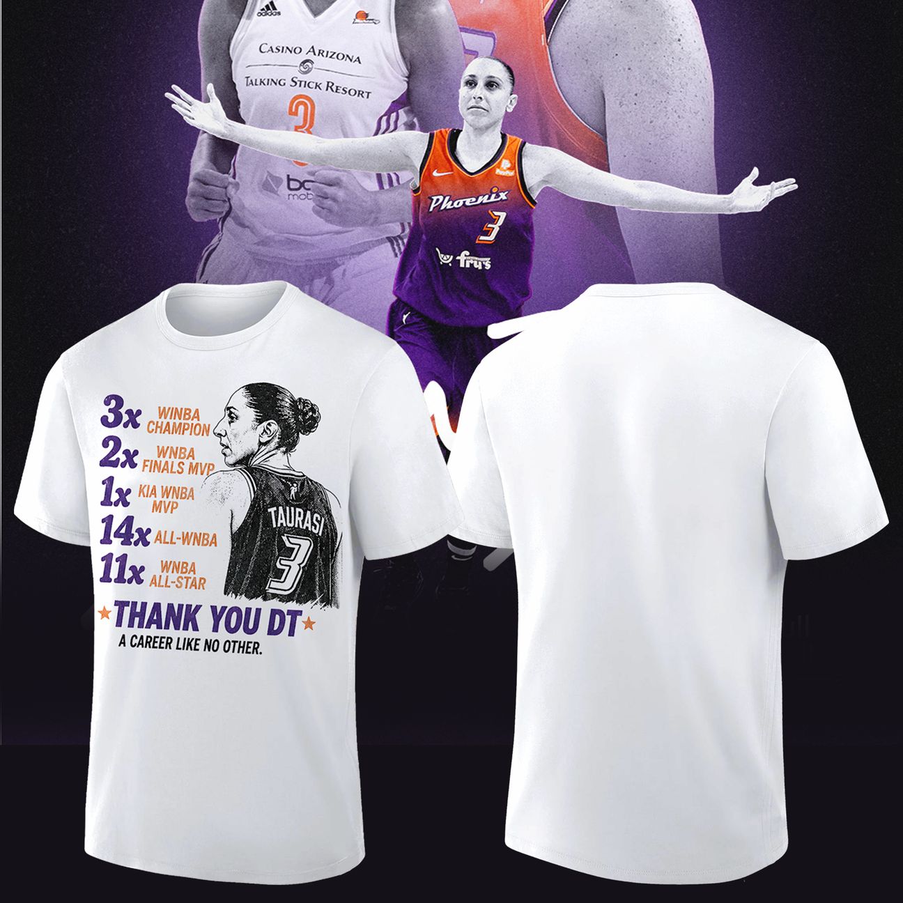 Unisex Diana Taurasi White Phoenix Mercury 20 Years 1 Team Portrait T-Shirt