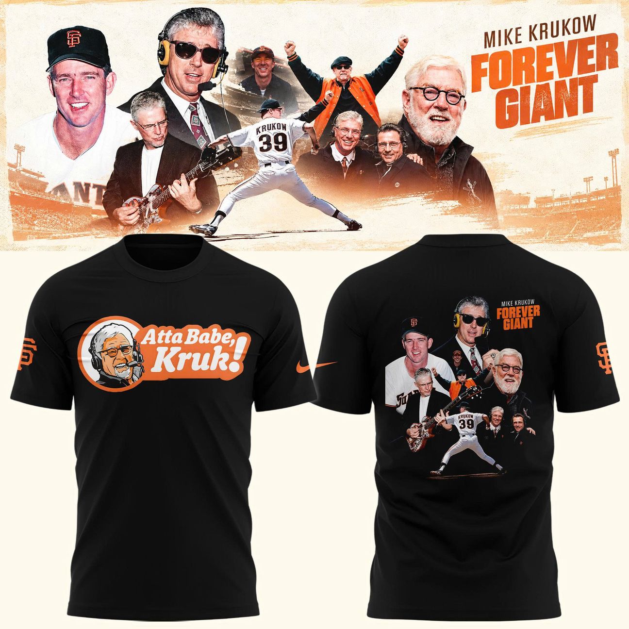 Mike Krukow "Atta Babe, Kruk!" Forever Giant Black T-Shirt