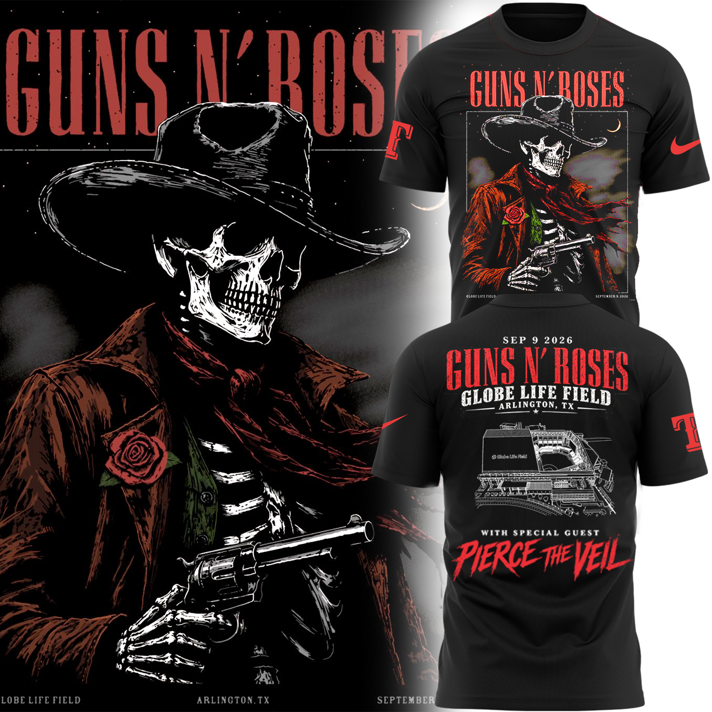 Guns N’ Roses x Texas Rangers Globe Life Field 2026 Tour T-Shirt