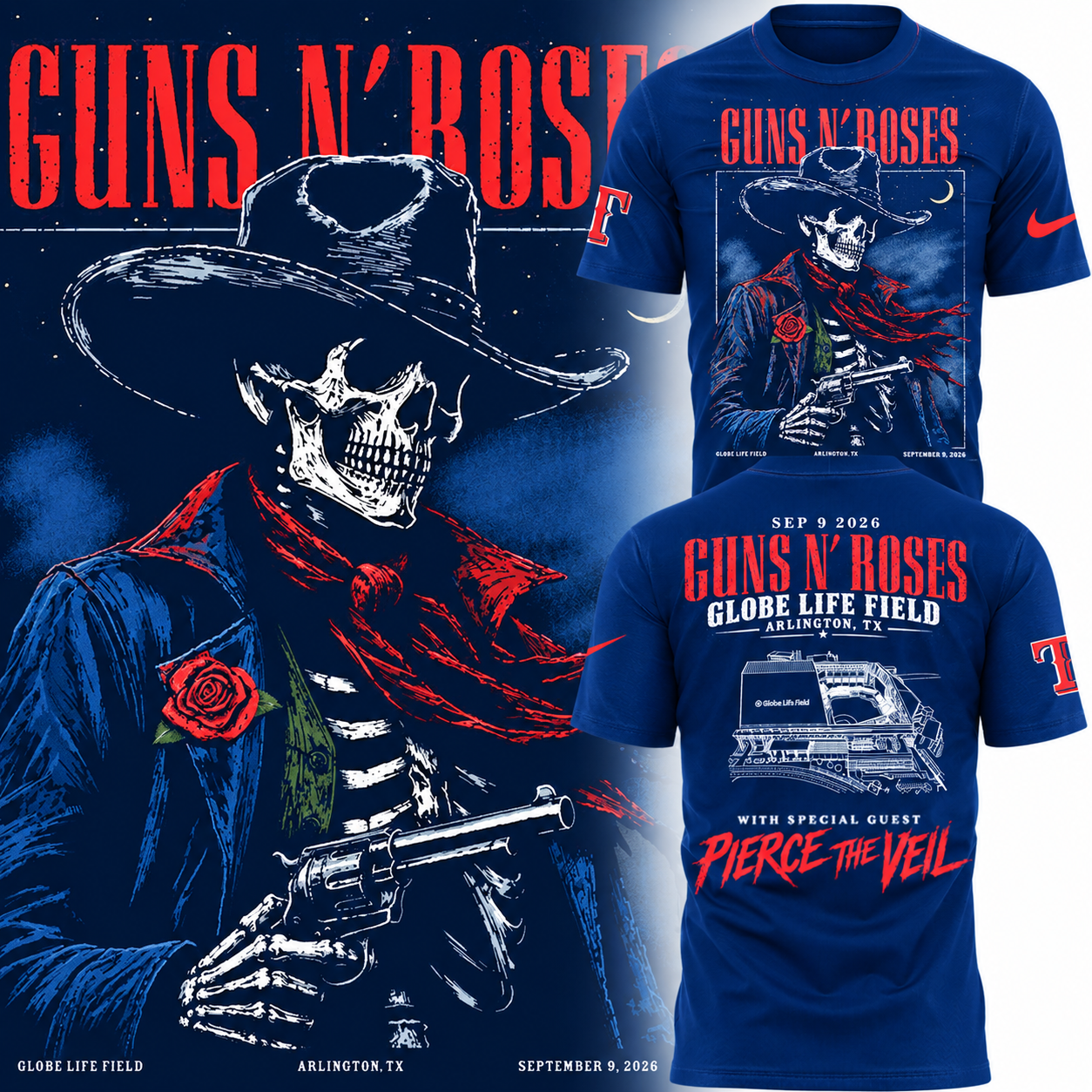 Guns N’ Roses x Texas Rangers Globe Life Field 2026 Tour T-Shirt