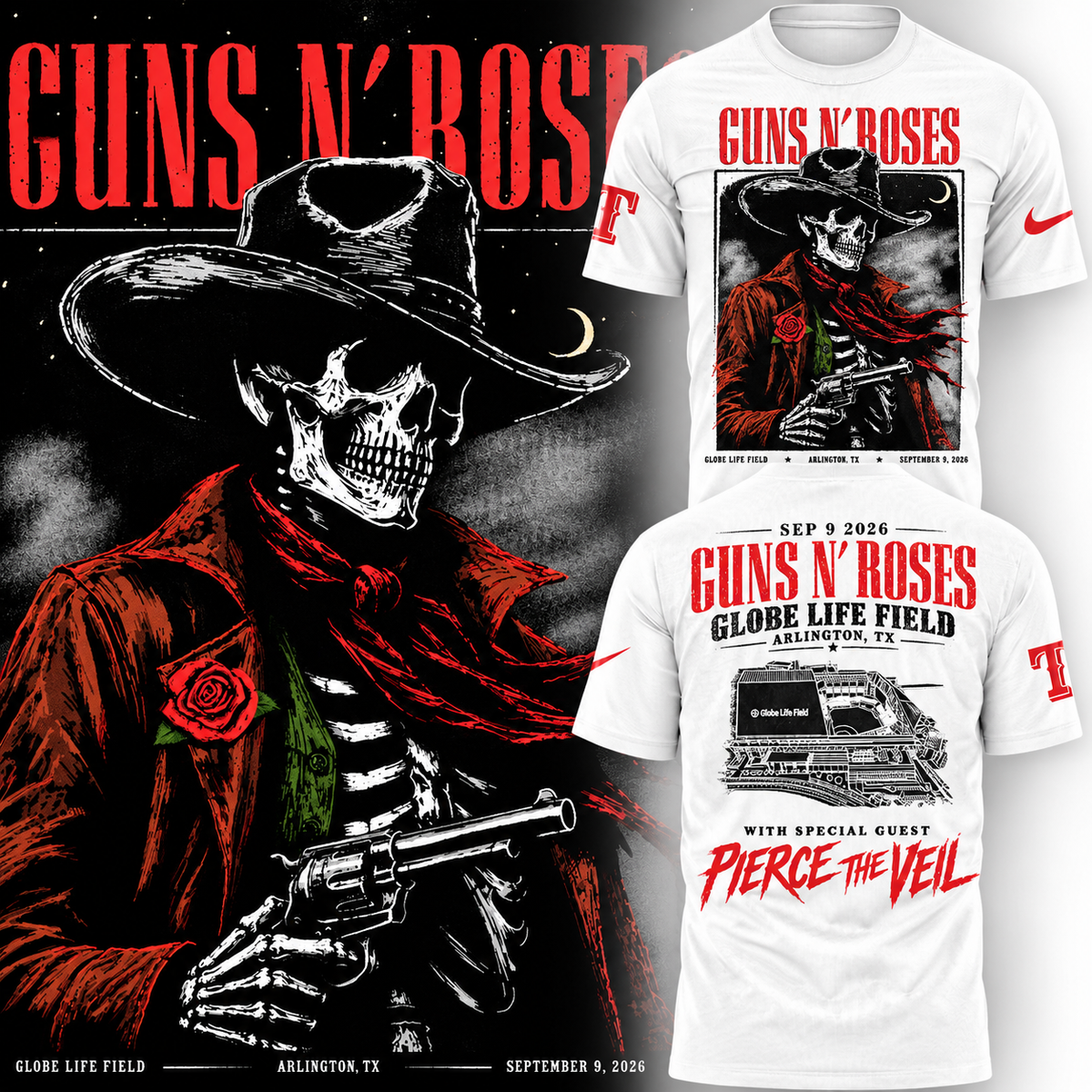 Guns N’ Roses x Texas Rangers Globe Life Field 2026 Tour T-Shirt
