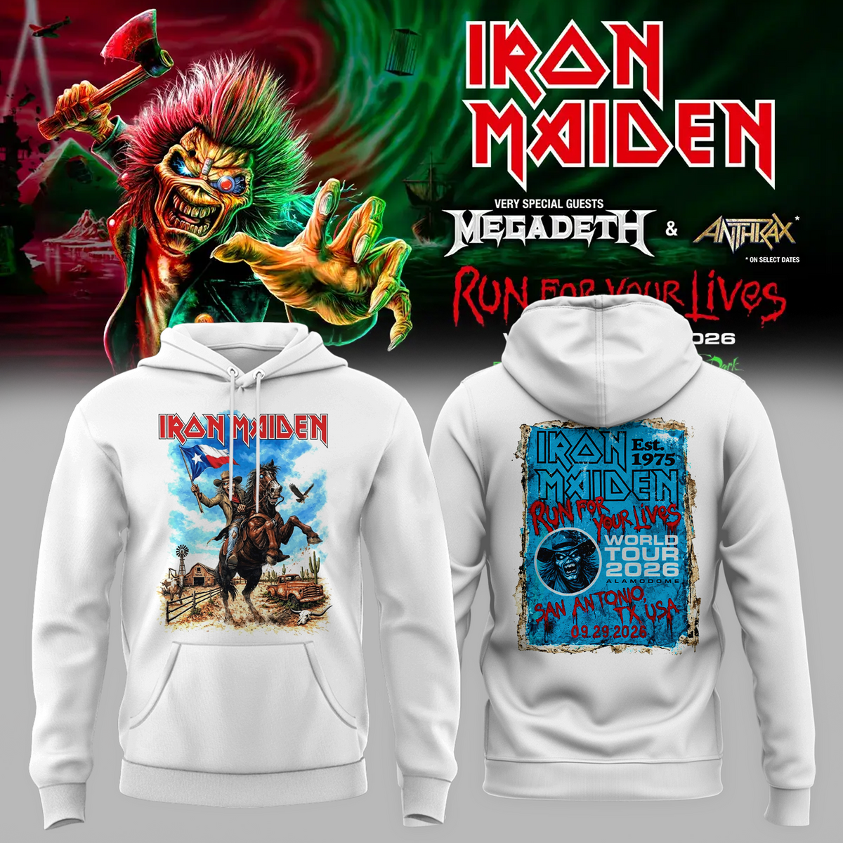 Iron Maiden San Antonio TX Event Tee 2026 Live At Alamodome On September 29 2026 Run For Your Lives Tour Hoodie