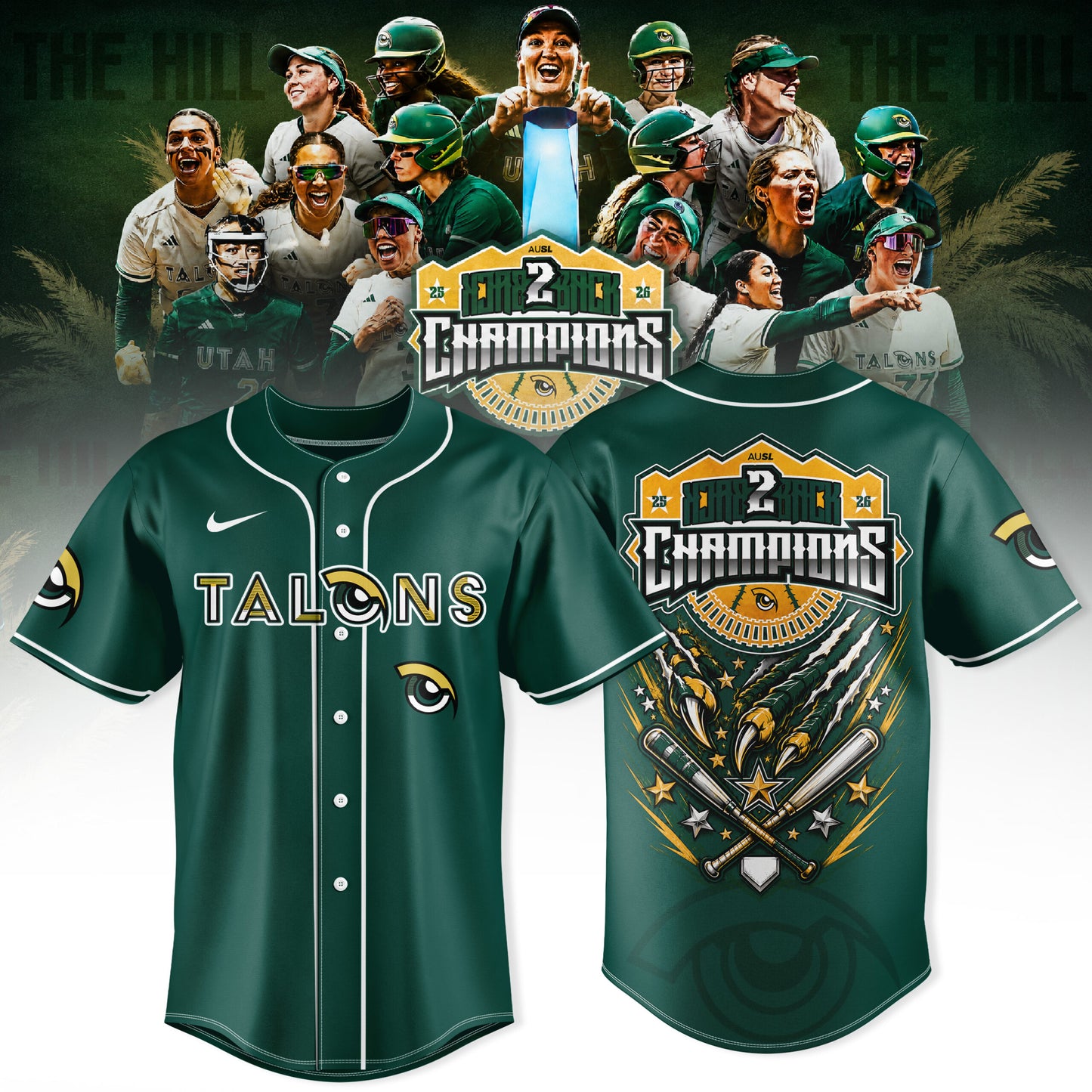 Utah Talons AUSL 2026 Champions Premium 3D Baseball Jersey – Gold Edition