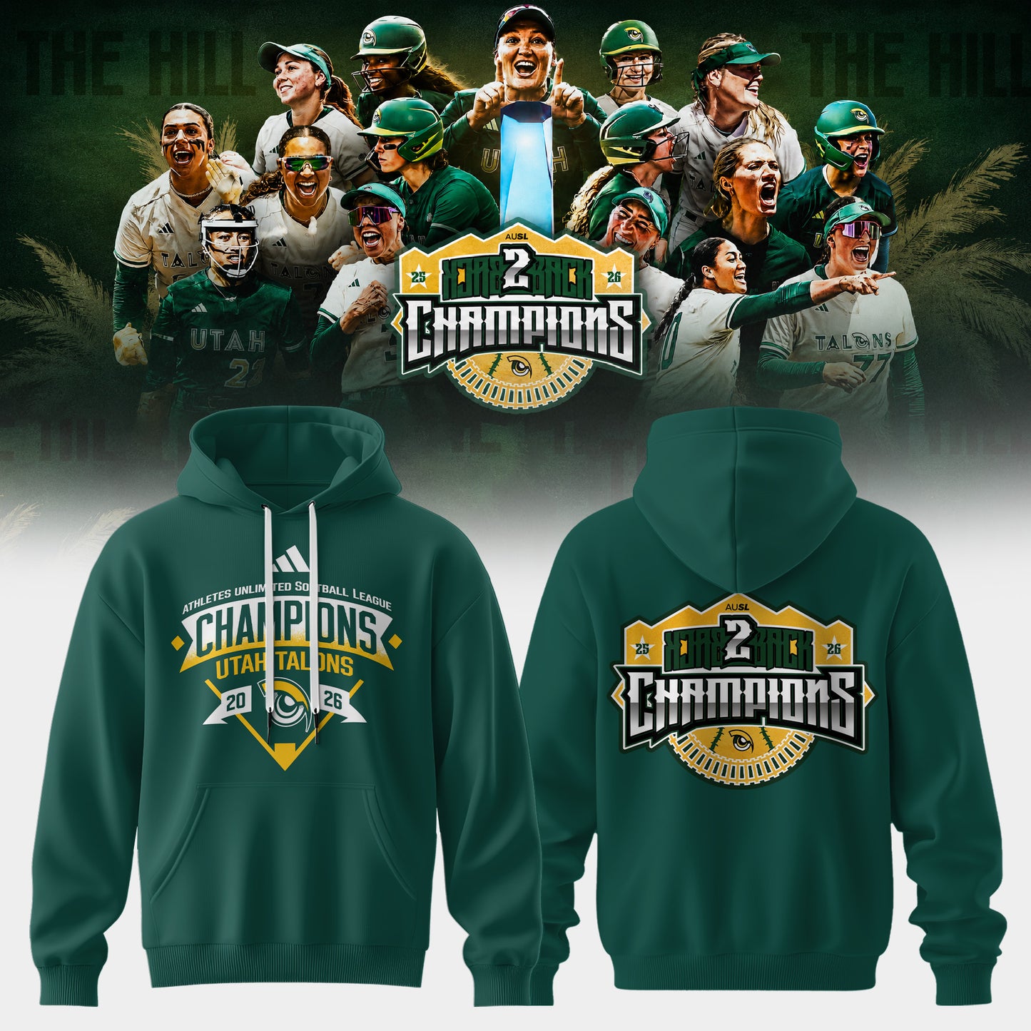 Utah Talons AUSL 2026 Champions Premium 3D All-Over Print Hoodie – Athletic Green