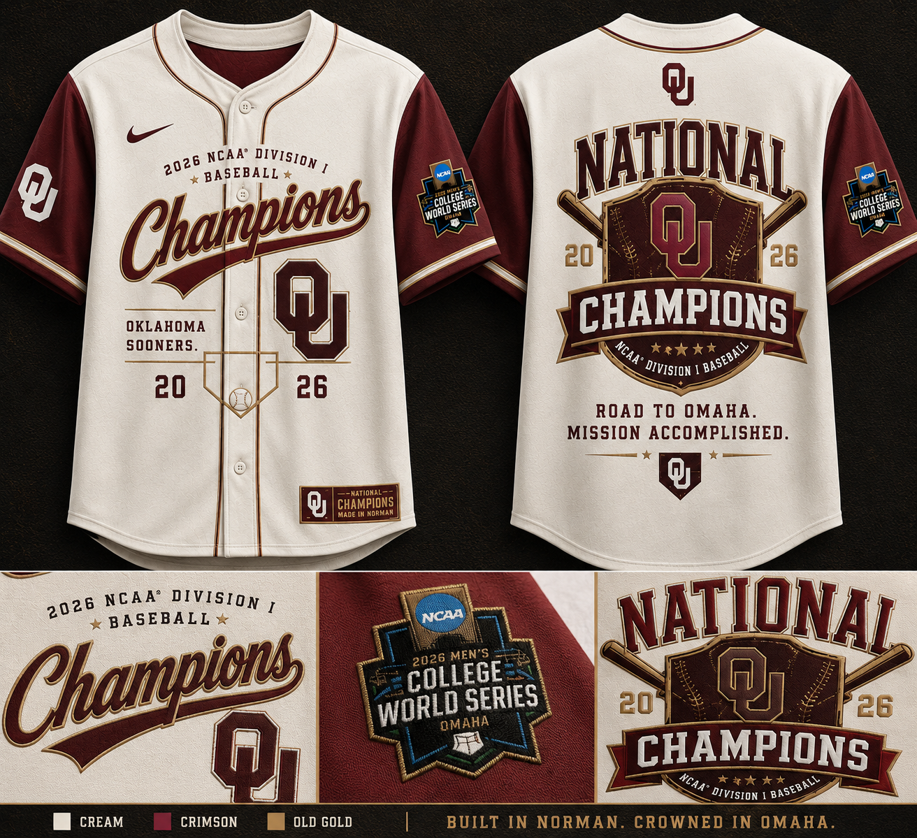 Oklahoma Sooners Baseball 2026 NCAA Baseball National Champions Jersey