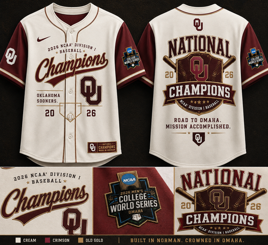 Oklahoma Sooners Baseball 2026 NCAA Baseball National Champions Jersey