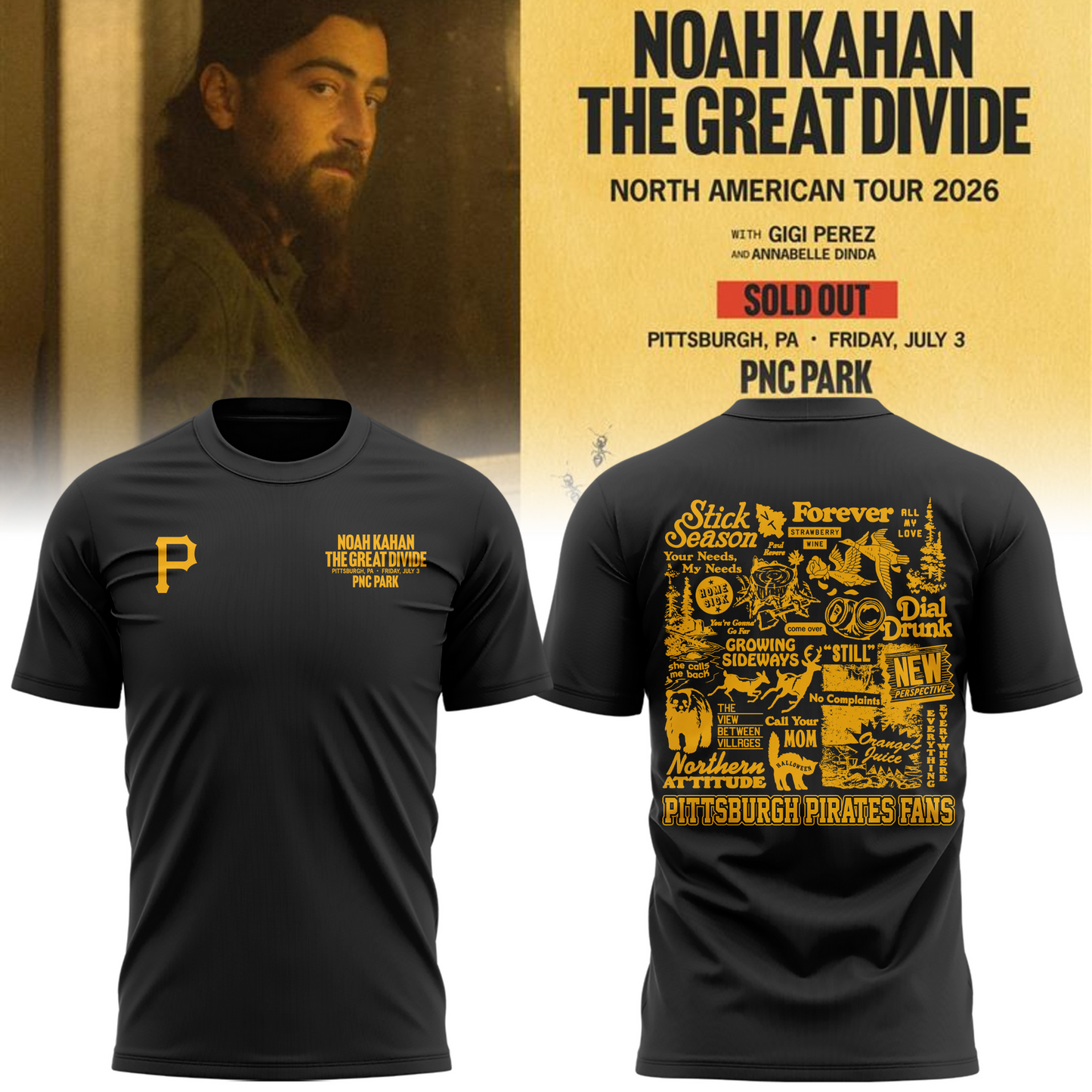 Limited Edition Pittsburgh Pirates x Noah Kahan Dark Gray Tshirt 2026