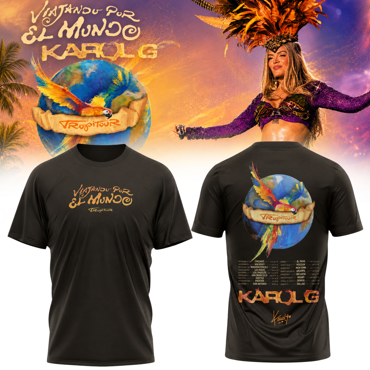 Karol G ” Viajando por el Mundo Tropitour ” Signature Limited Edition – Tshirt