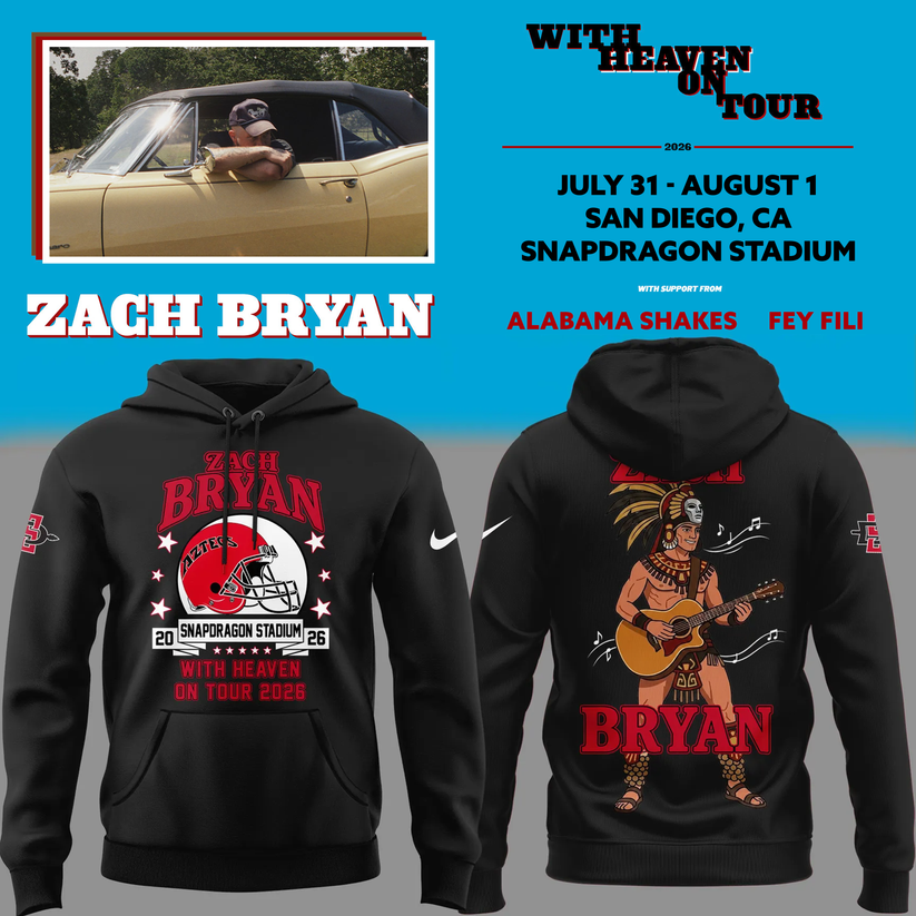 Limited Edition Zach Bryan x San Diego State Football - With Heaven On Tour 2026 Hoodie