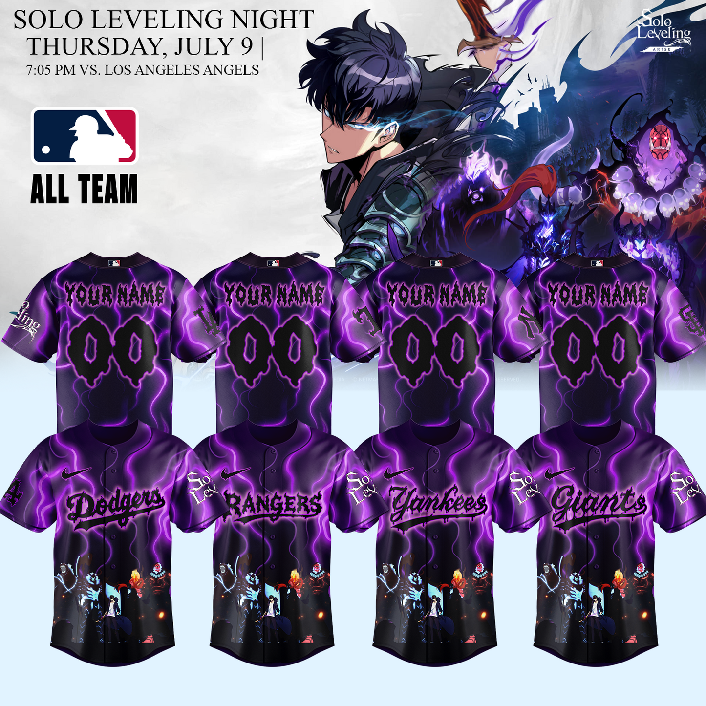 MLB ALL TEAMS x Solo Leveling Limited Jersey (Custom Name & Number)