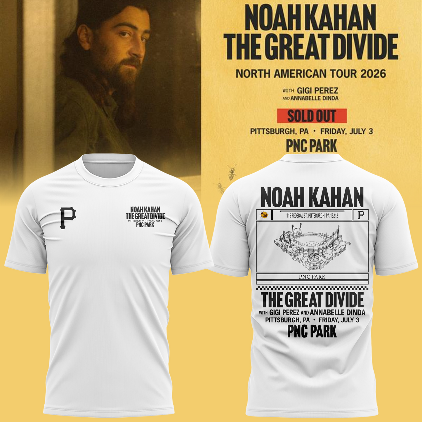 Limited Edition Pittsburgh Pirates x Noah Kahan White Tshirt 2026
