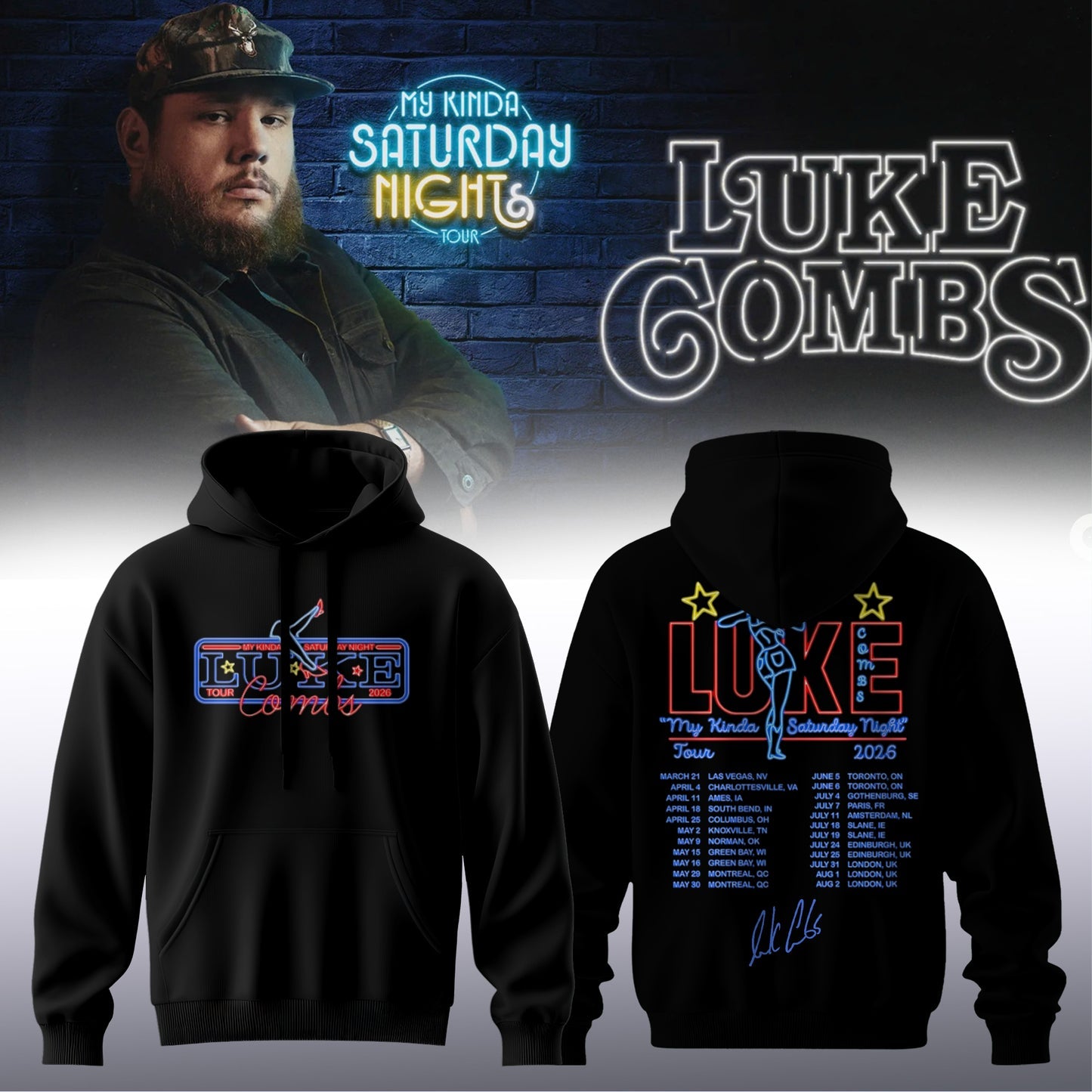 Luke Combs ”My Kinda Saturday Night Tour 2026” Limited Edition Signature – Hoodie