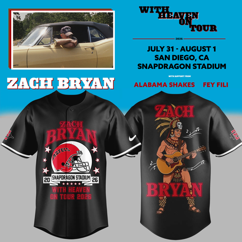 Perfect 2026 Zach Bryan x San Diego State Football - With Heaven On Tour 2026 Jersey