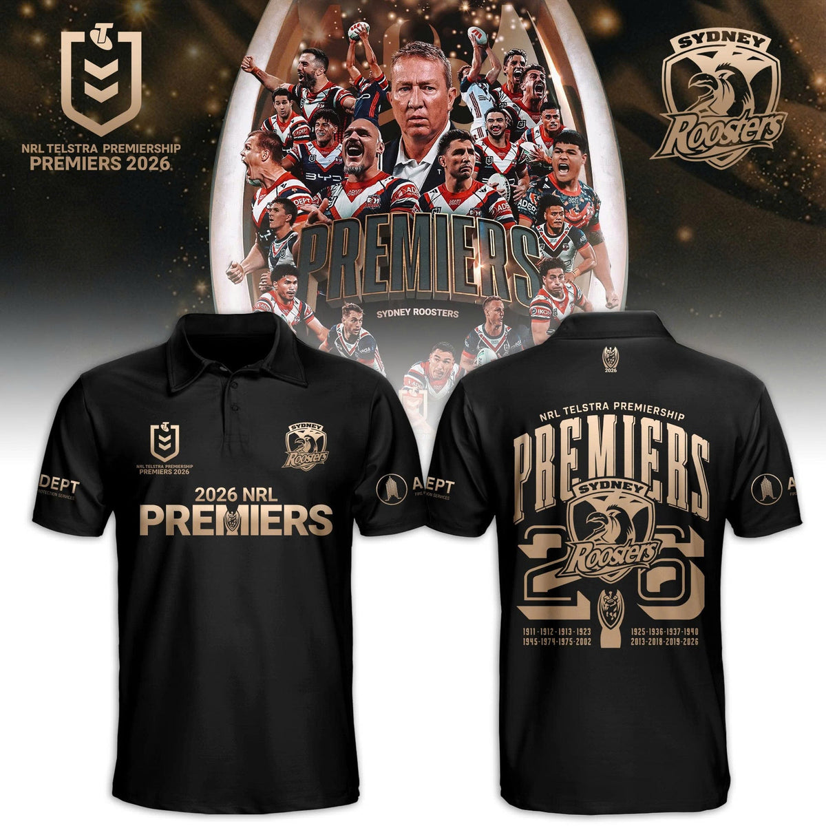 Limited Edition Sydney Roosters Premiers 2026 Polo