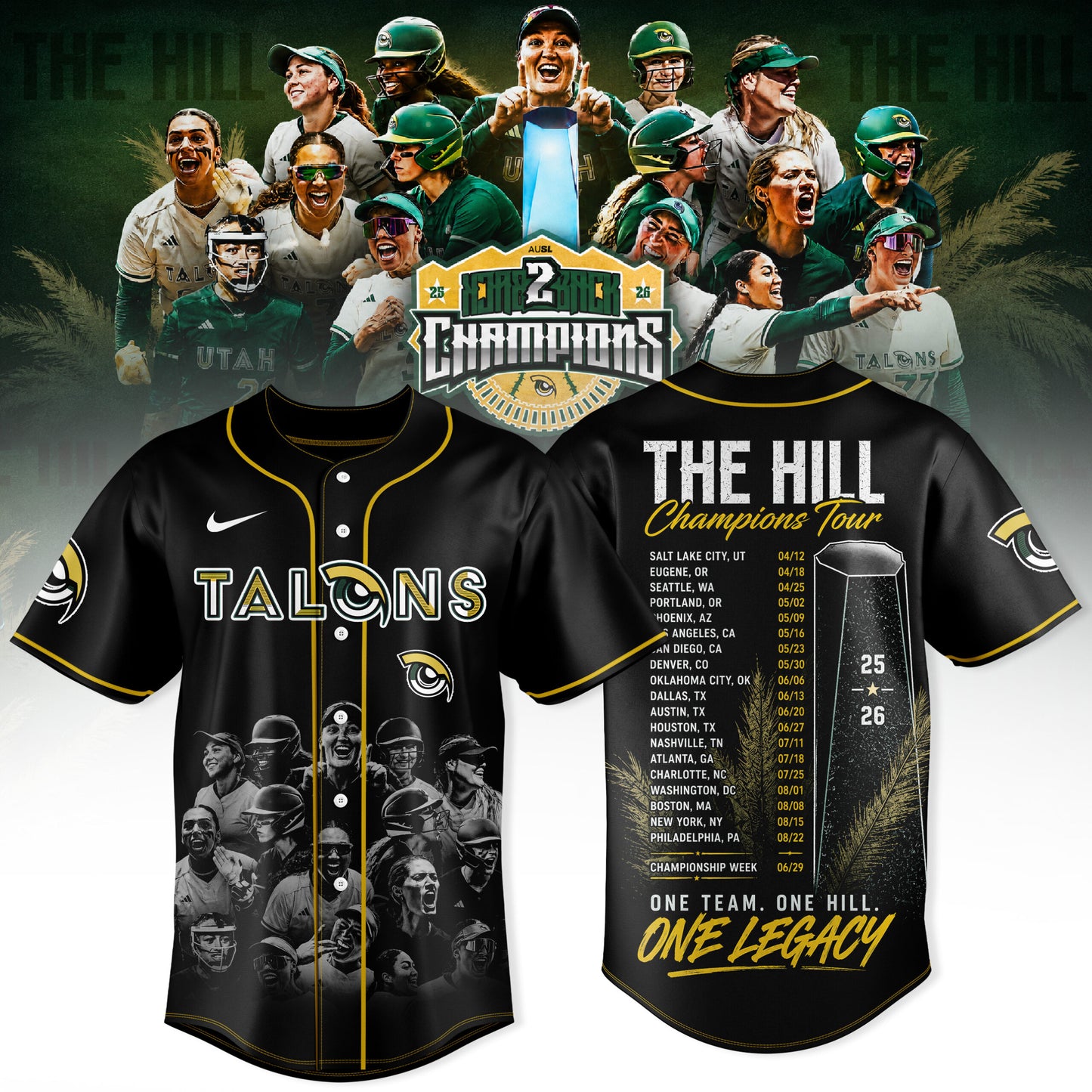 Utah Talons AUSL 2026 Champions Premium 3D Baseball Jersey – Midnight Black