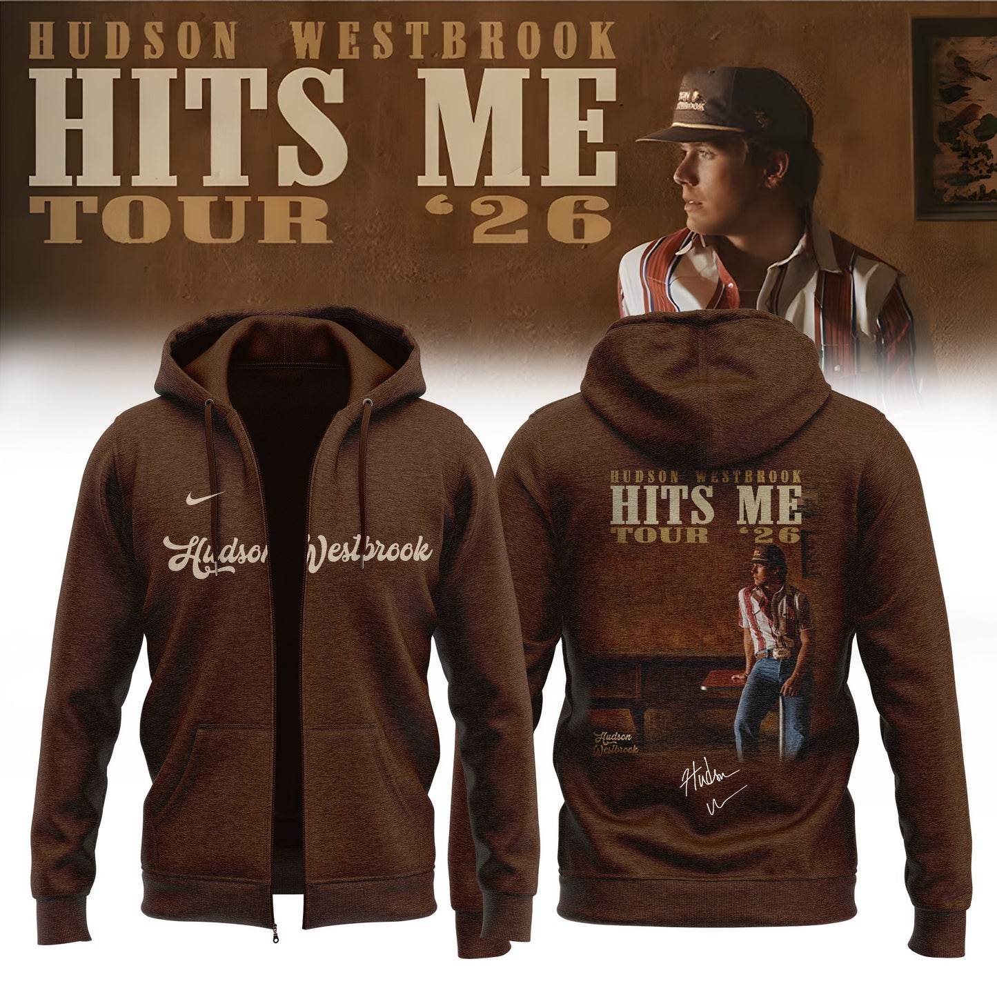,,,Hudson Westbrook ”Hits Me Tour 2026” Signature – Zip Hoodie