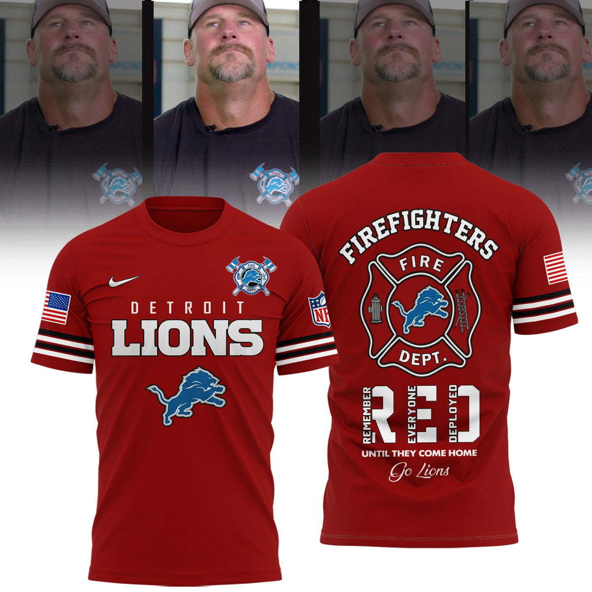 Limited Edition DET Coach Dan Campbell Firefighter Appreciation Night T-shirt