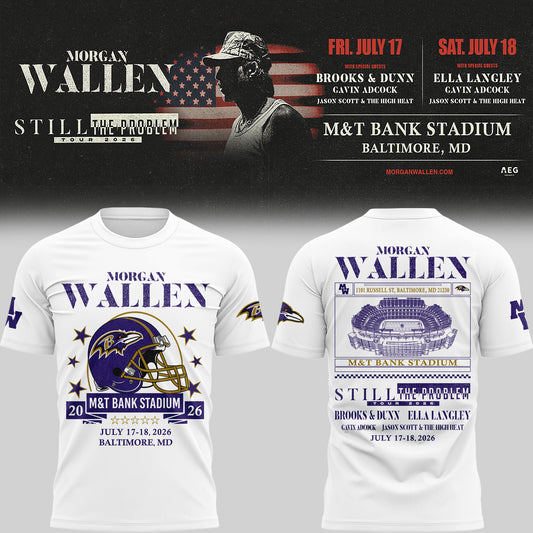 Exclusive Version Baltimore Ravens x Morgan Wallen White Tshirt 2026