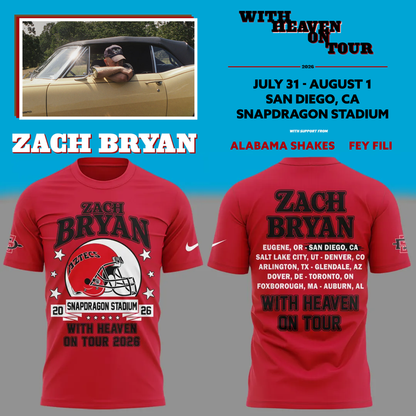 Zach Bryan x San Diego State Football - With Heaven On Tour 2026 T-Shirt