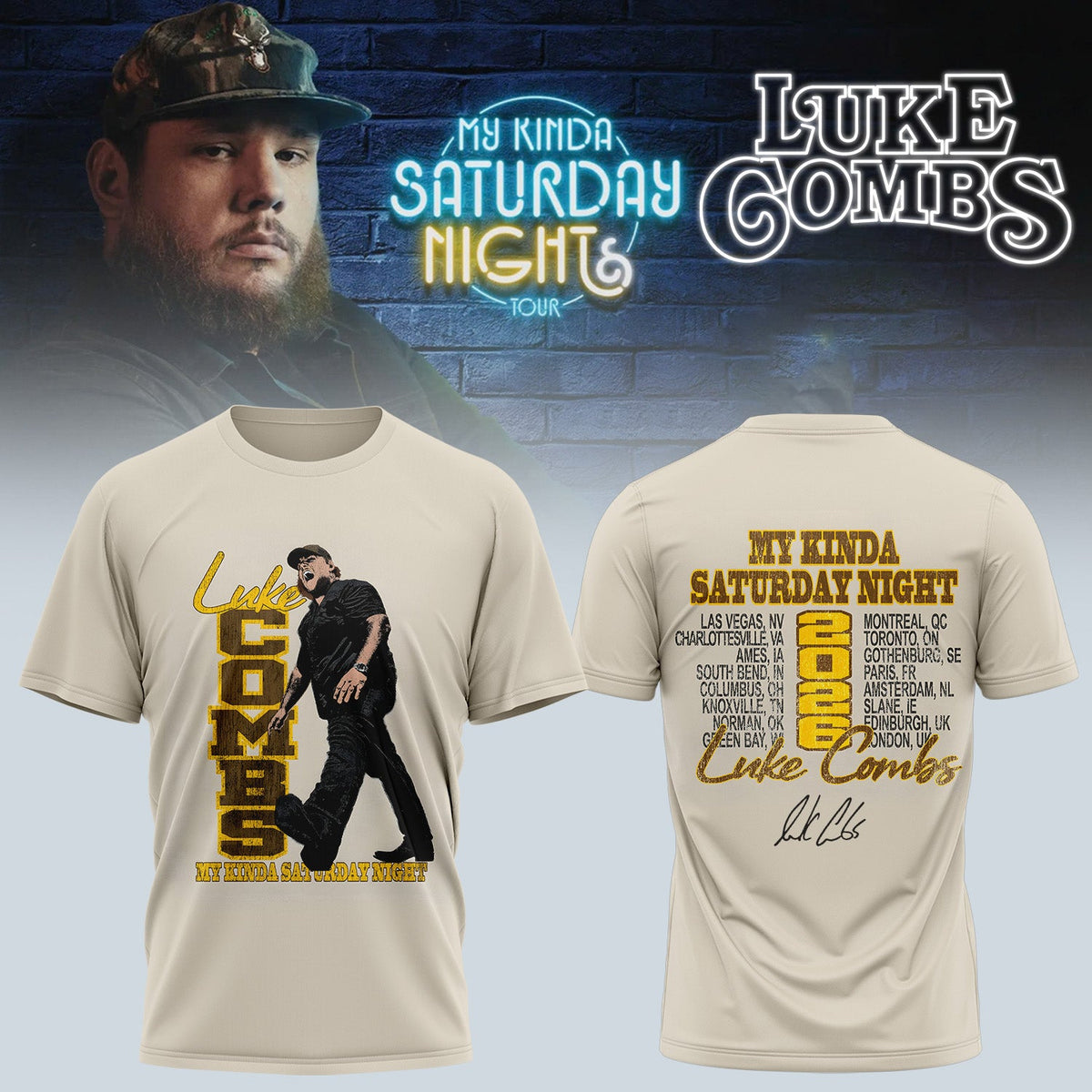 Luke Combs ”My Kinda Saturday Night Tour 2026” Limited Edition Signature – T-shirt
